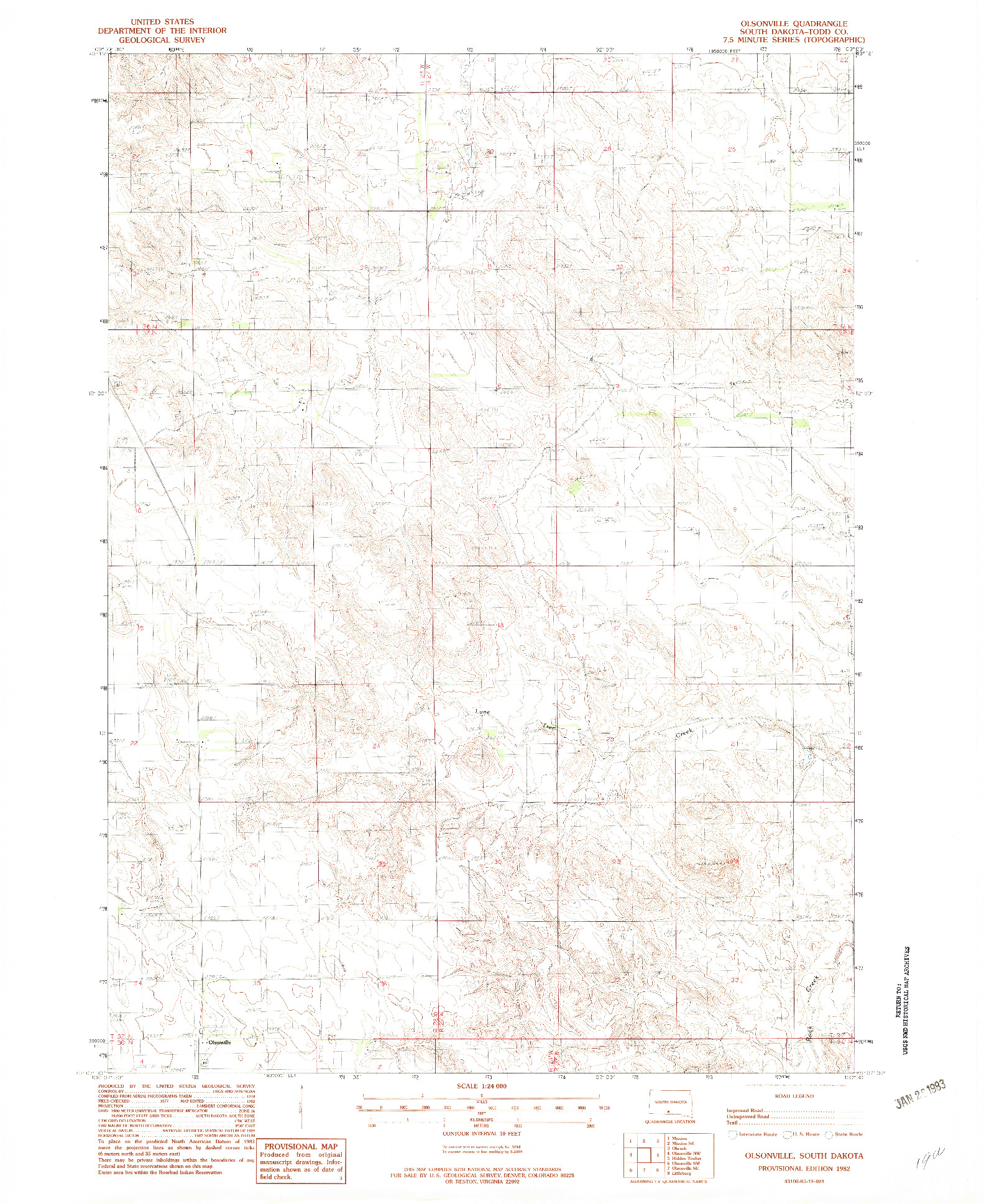 USGS 1:24000-SCALE QUADRANGLE FOR OLSONVILLE, SD 1982