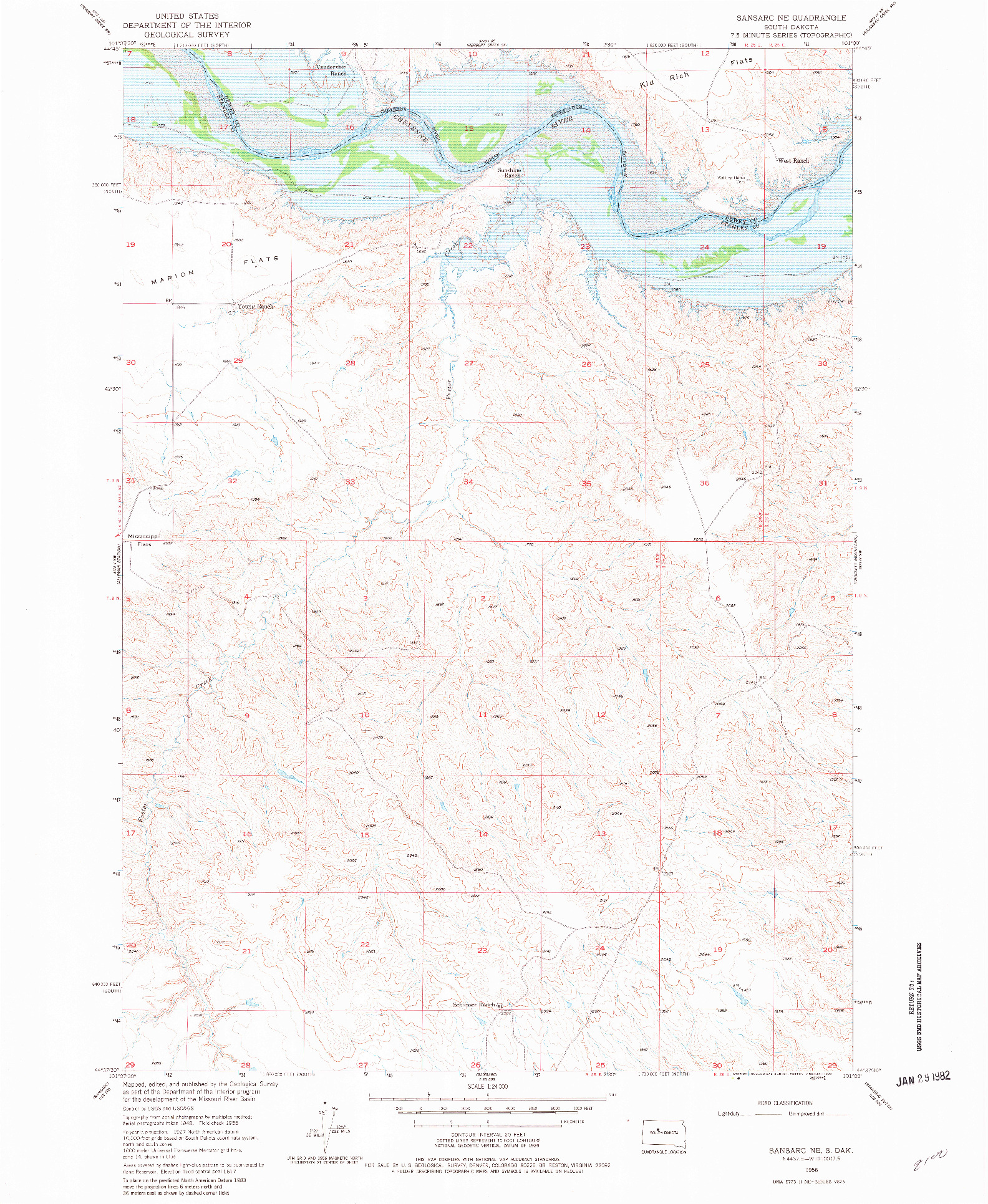 USGS 1:24000-SCALE QUADRANGLE FOR SANSARC NE, SD 1956