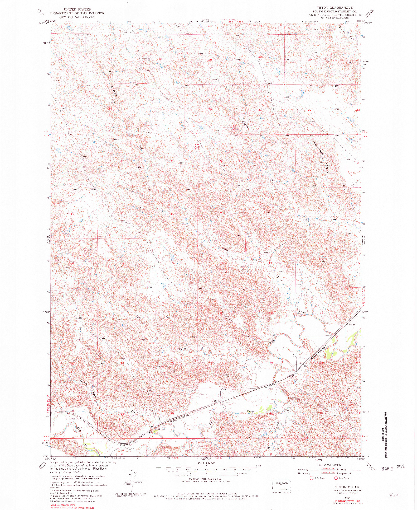 USGS 1:24000-SCALE QUADRANGLE FOR TETON, SD 1953