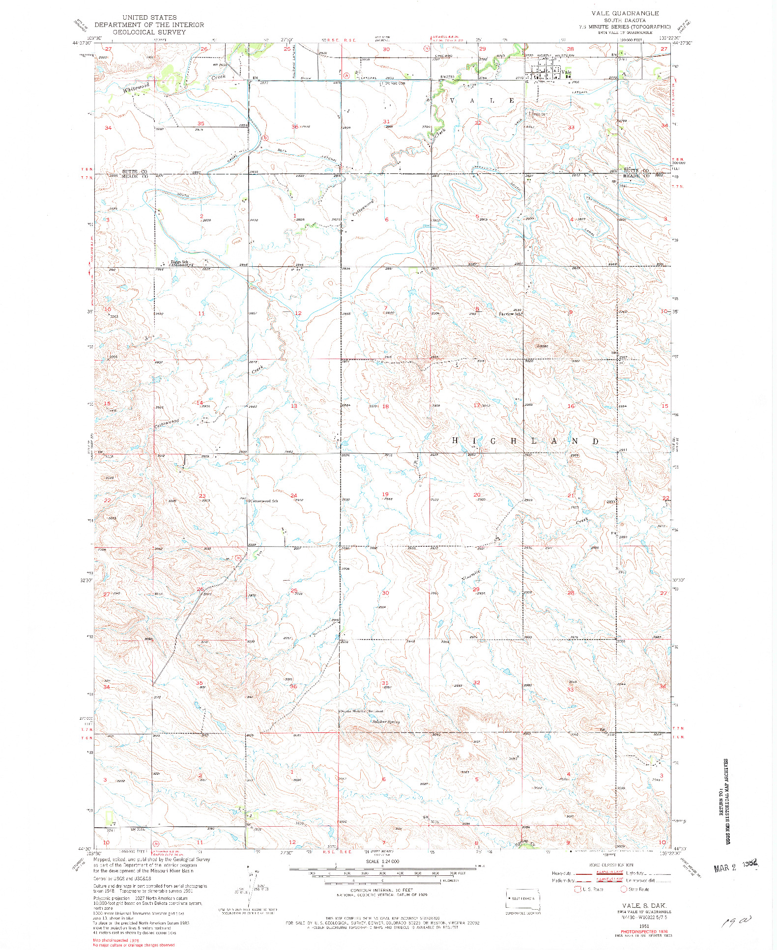 USGS 1:24000-SCALE QUADRANGLE FOR VALE, SD 1951