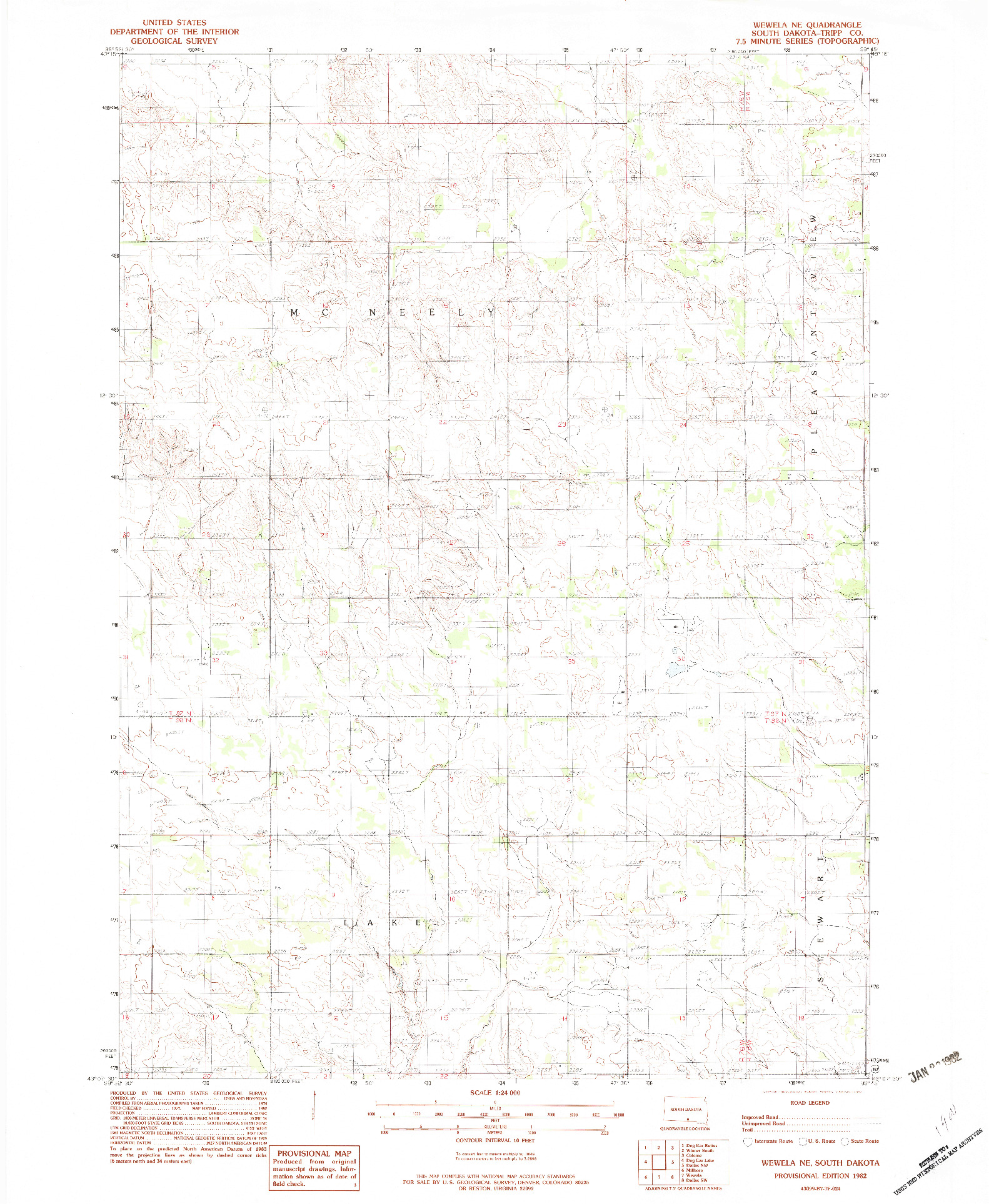 USGS 1:24000-SCALE QUADRANGLE FOR WEWELA NE, SD 1982