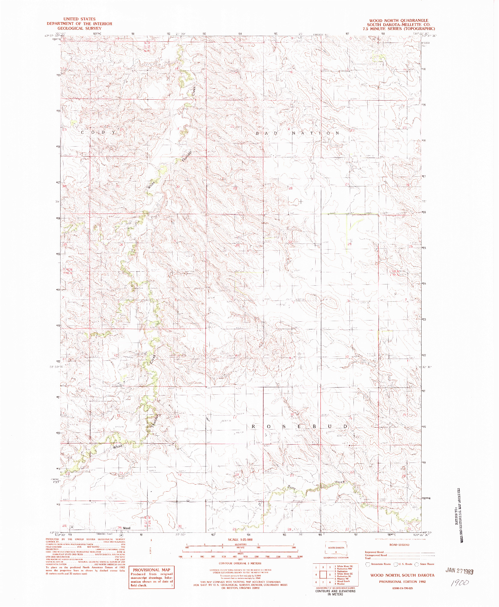 USGS 1:24000-SCALE QUADRANGLE FOR WOOD NORTH, SD 1982