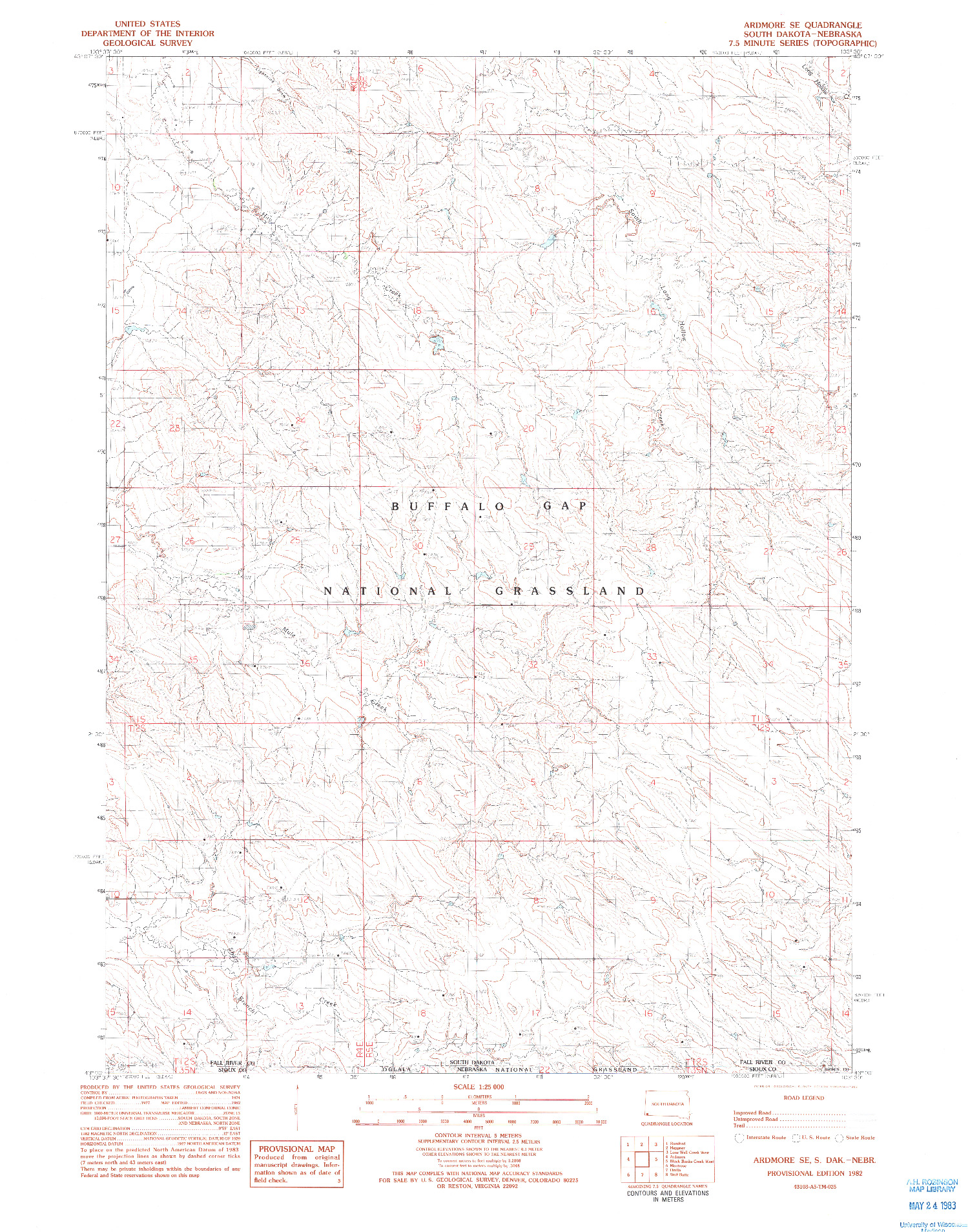 USGS 1:25000-SCALE QUADRANGLE FOR ARDMORE SE, SD 1982