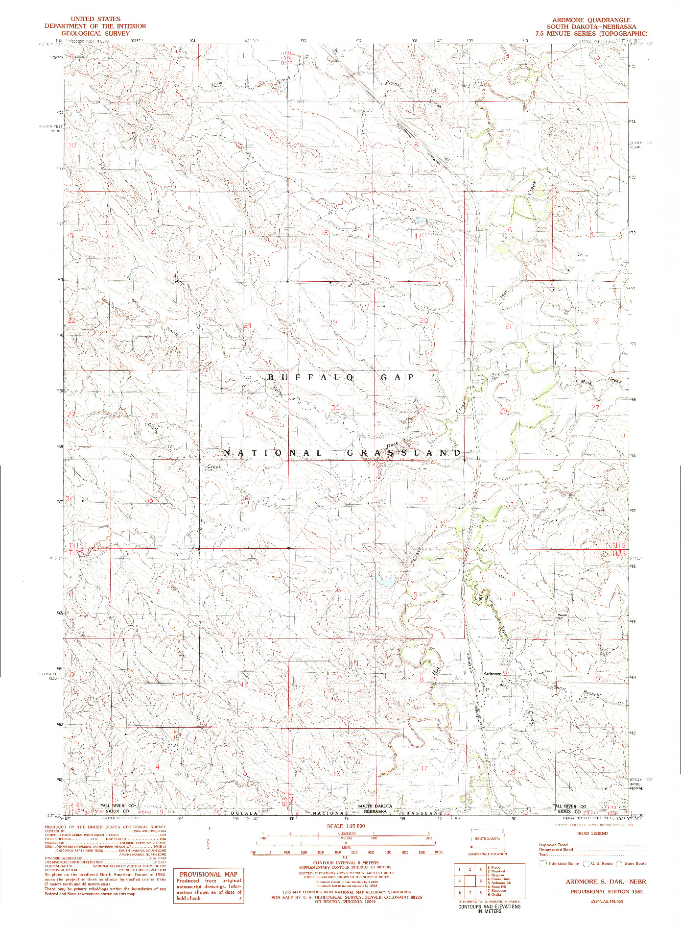 USGS 1:25000-SCALE QUADRANGLE FOR ARDMORE, SD 1982