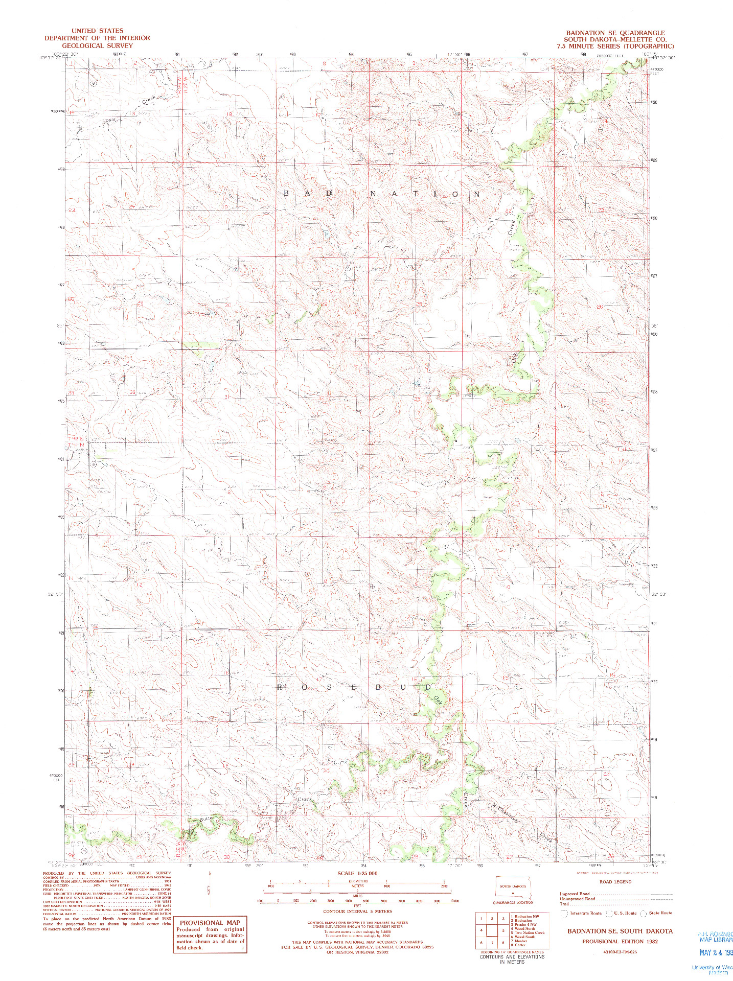 USGS 1:25000-SCALE QUADRANGLE FOR BADNATION SE, SD 1982