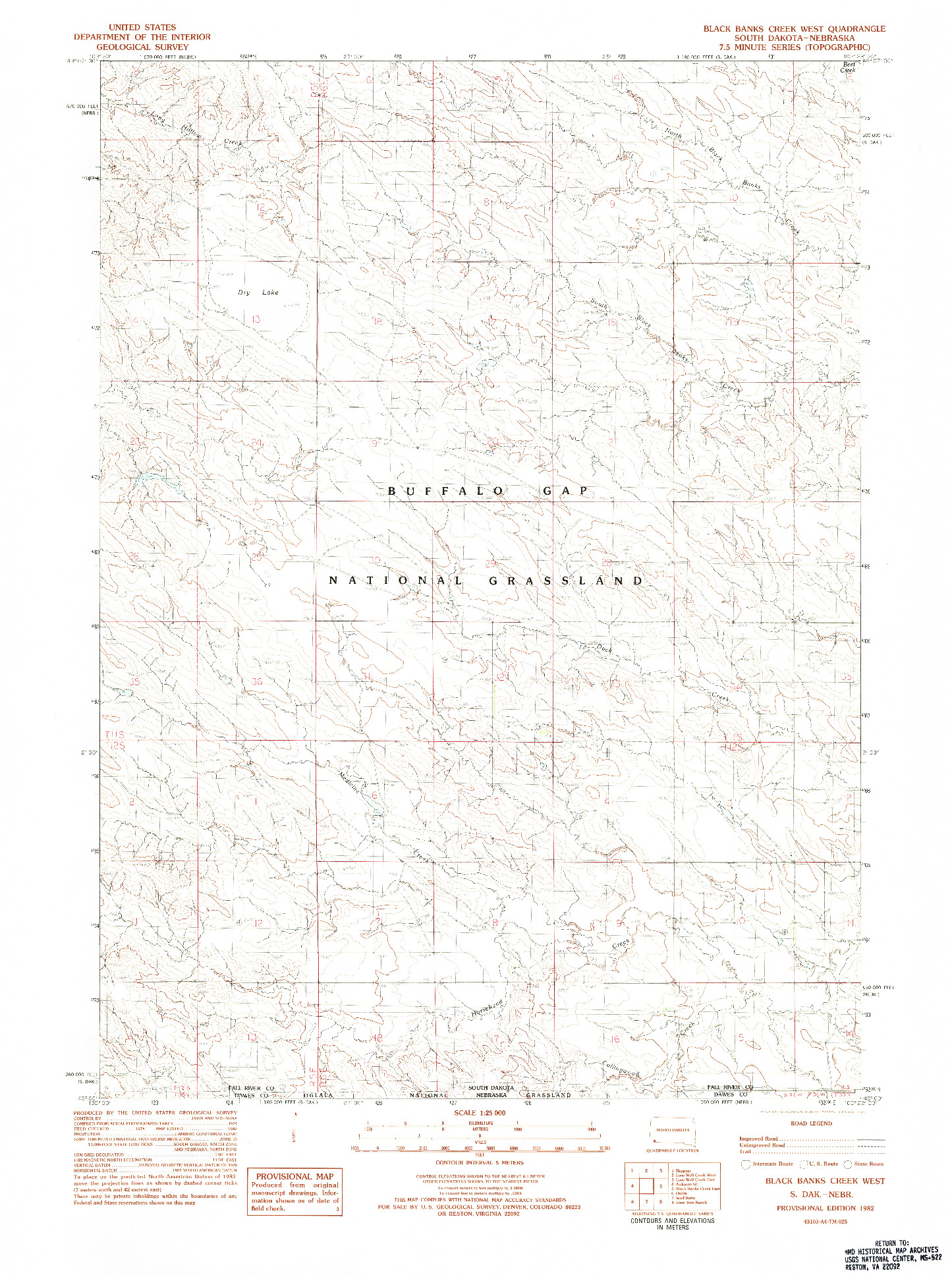 USGS 1:25000-SCALE QUADRANGLE FOR BLACK BANKS CREEK WEST, SD 1982