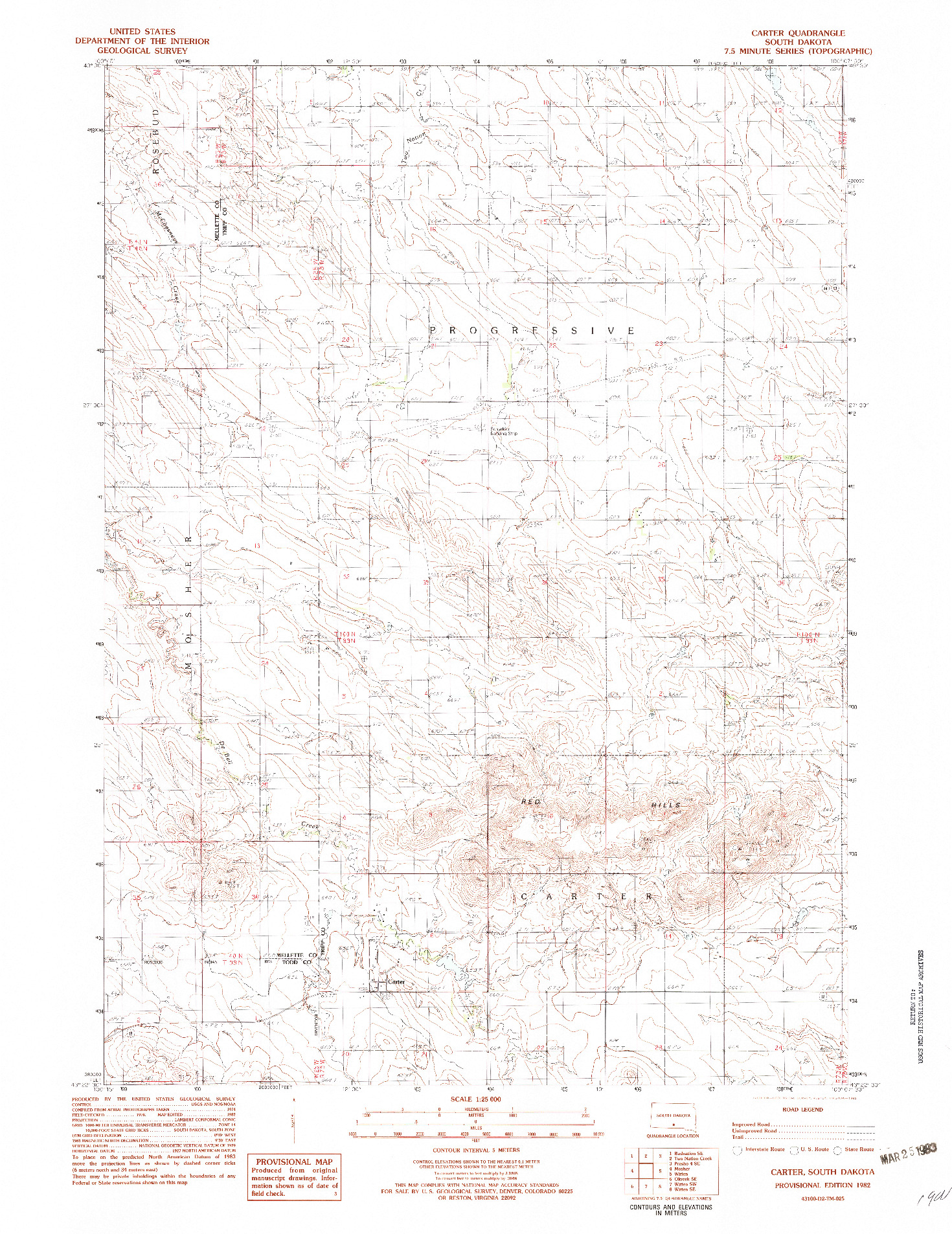 USGS 1:25000-SCALE QUADRANGLE FOR CARTER, SD 1982