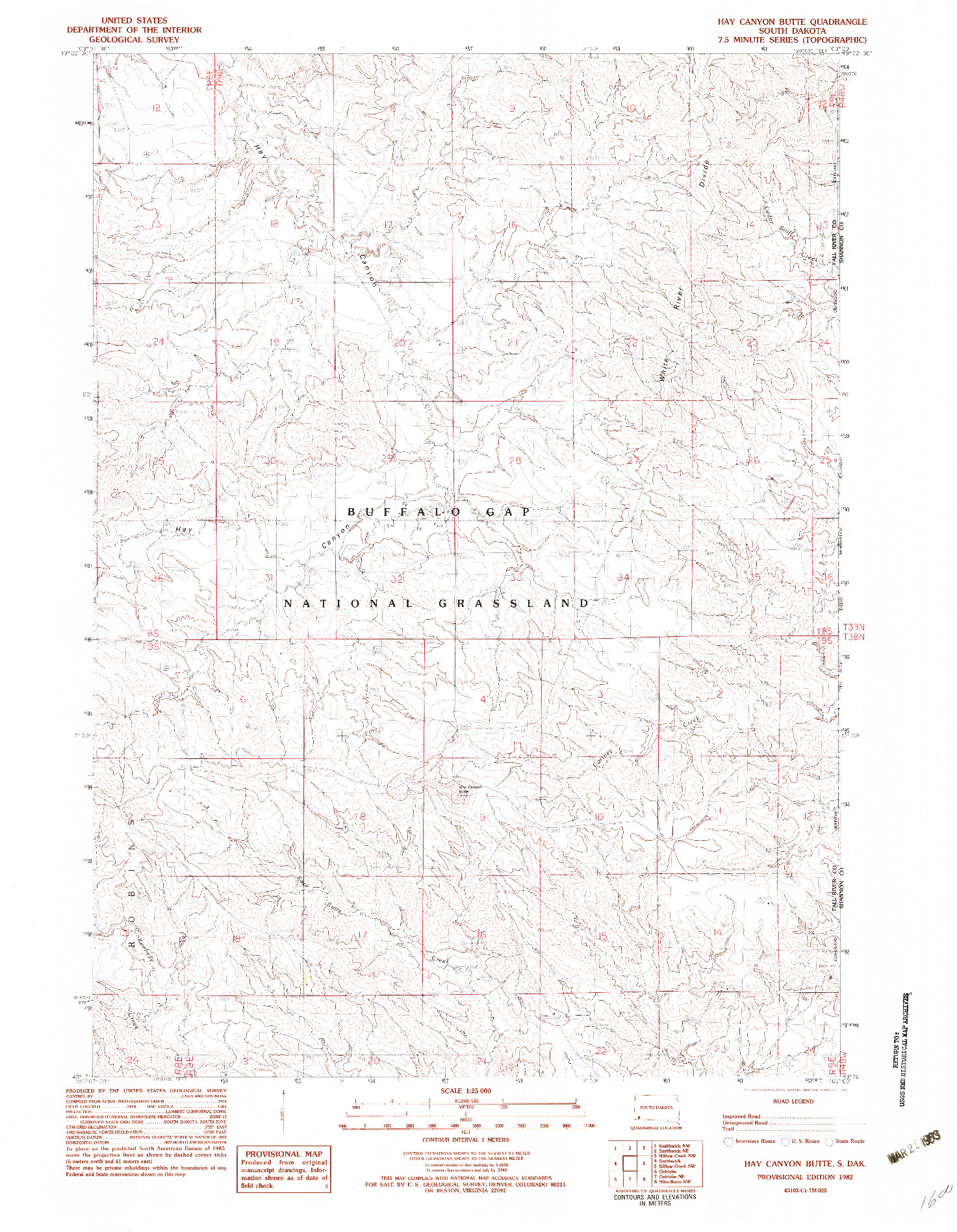 USGS 1:25000-SCALE QUADRANGLE FOR HAY CANYON BUTTE, SD 1982