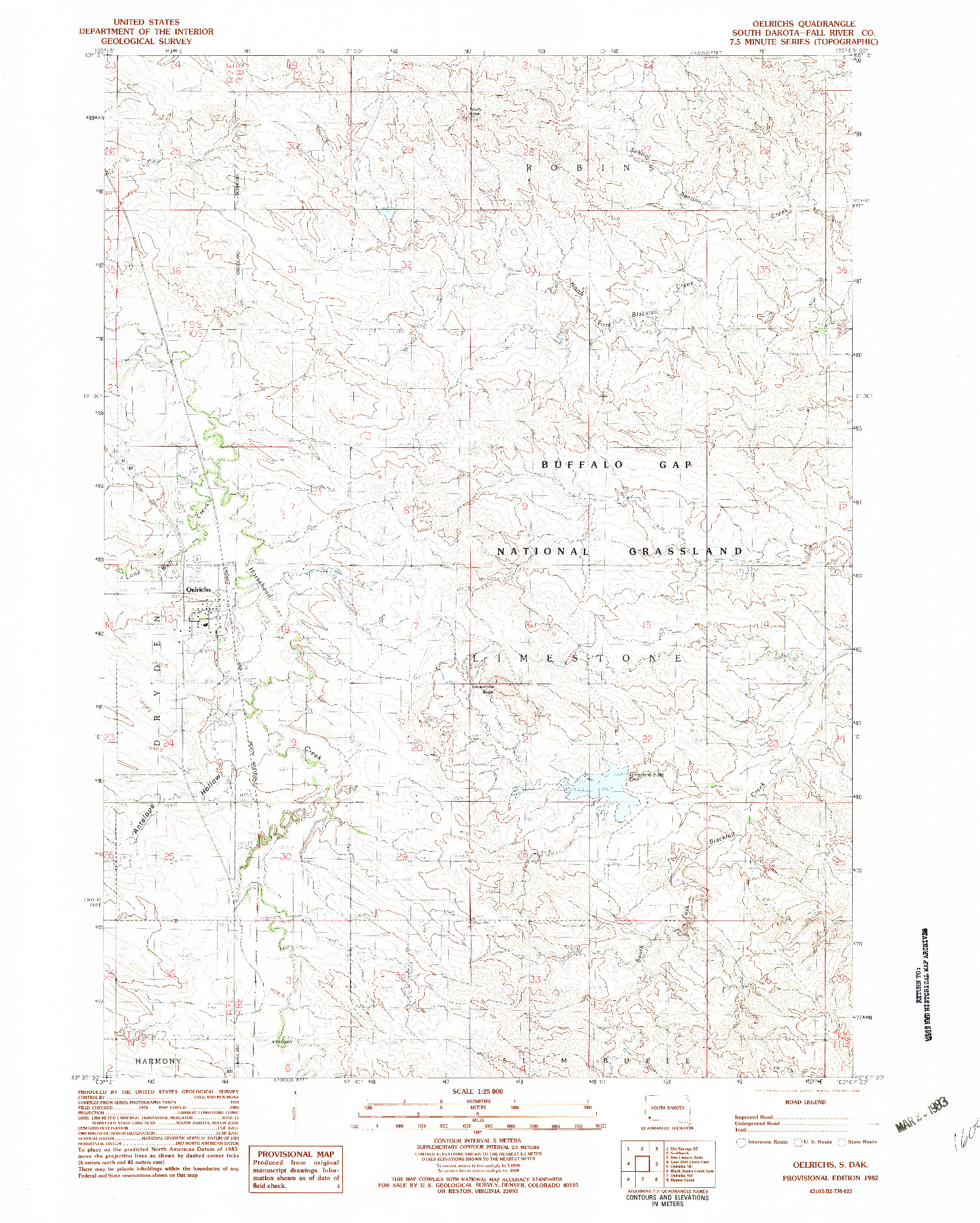 USGS 1:25000-SCALE QUADRANGLE FOR OELRICHS, SD 1982
