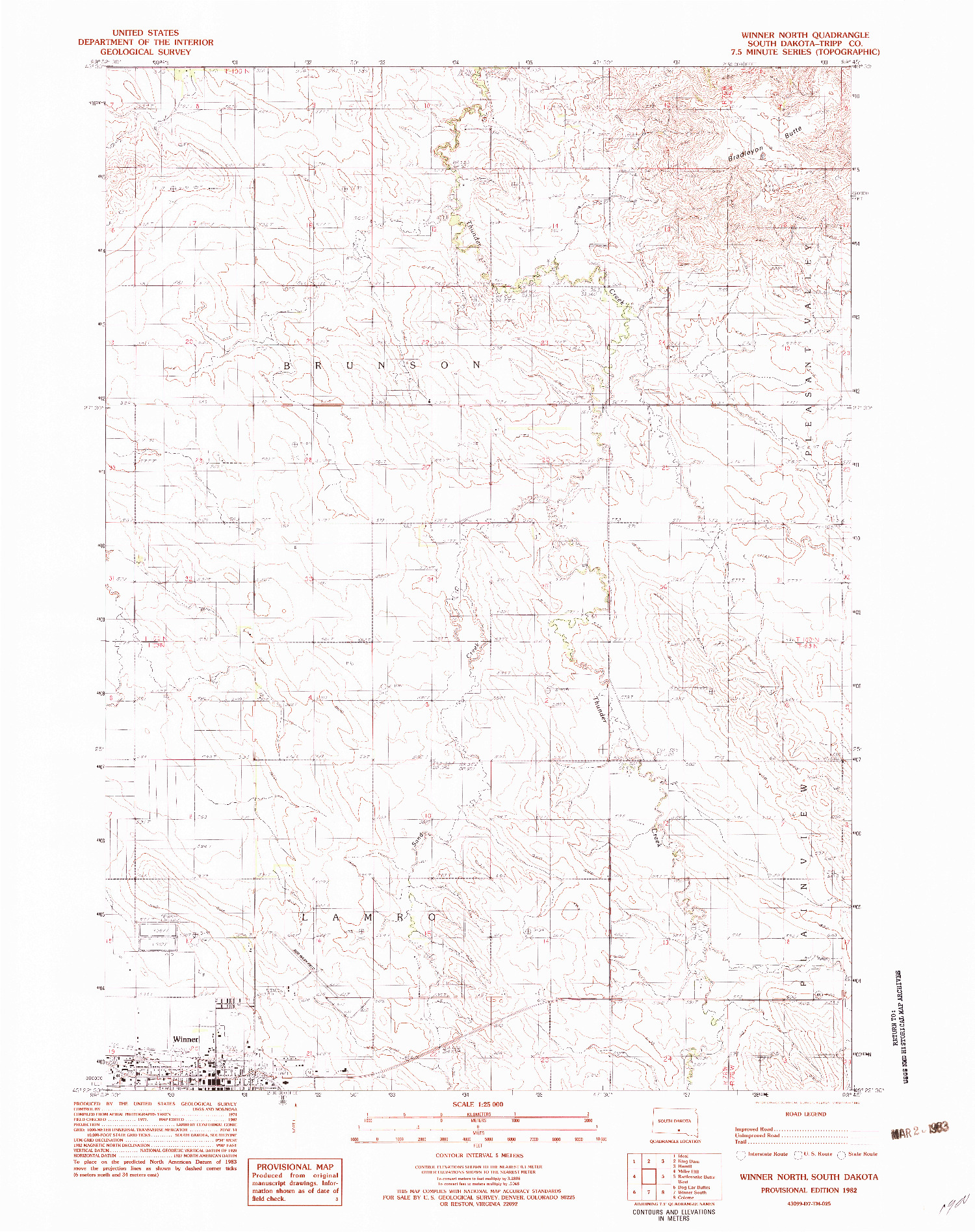 USGS 1:25000-SCALE QUADRANGLE FOR WINNER NORTH, SD 1982
