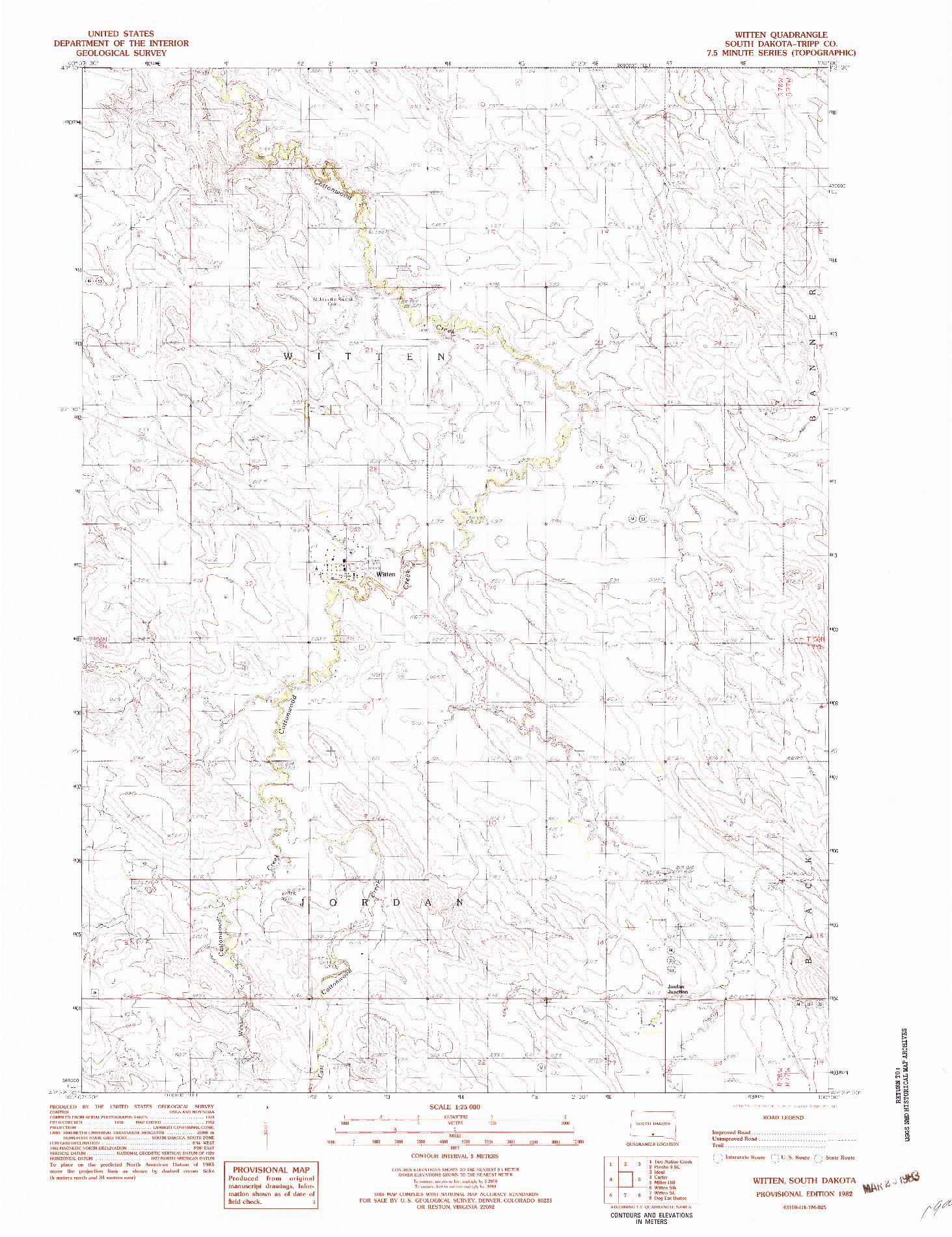 USGS 1:25000-SCALE QUADRANGLE FOR WITTEN, SD 1982