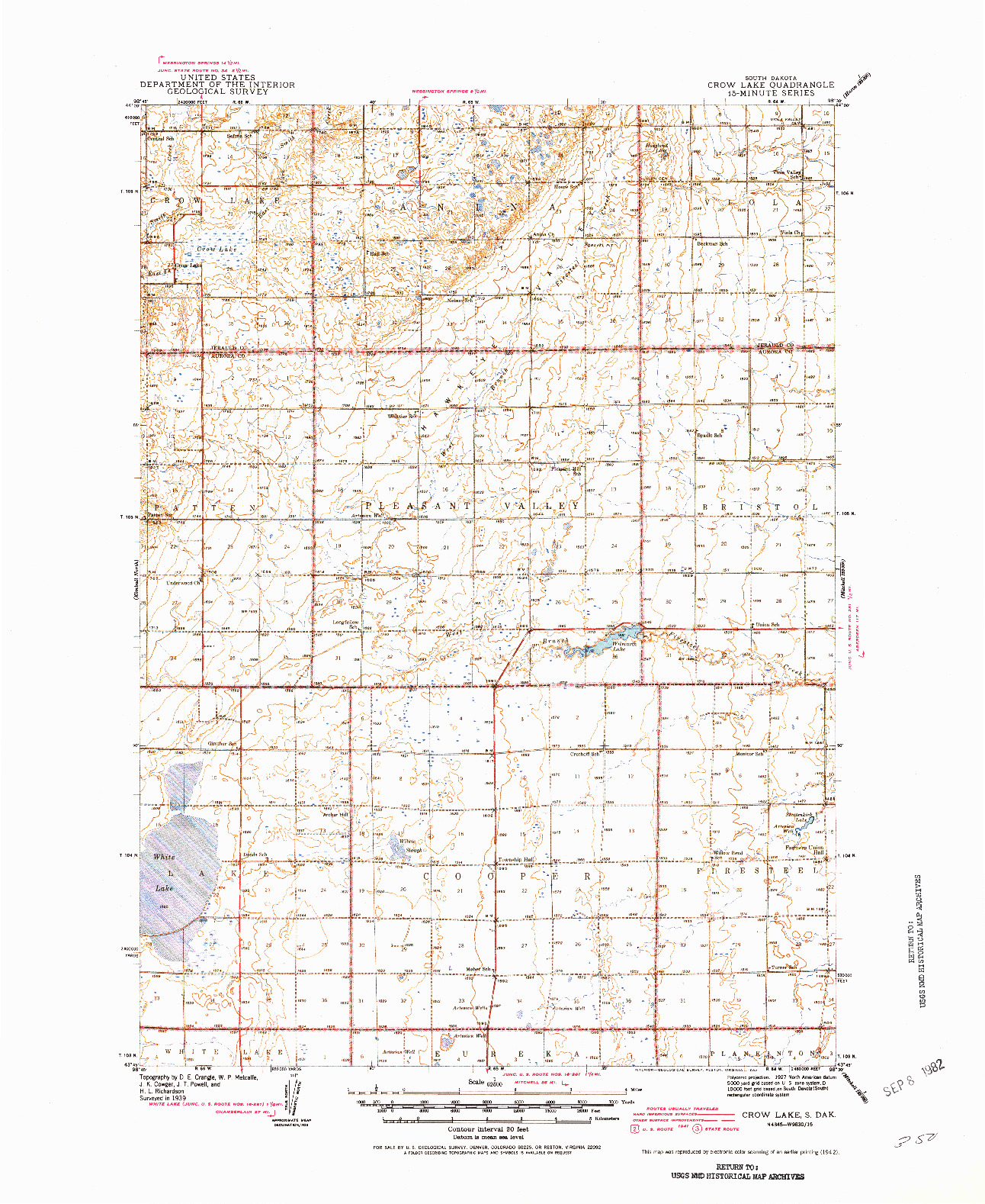 USGS 1:62500-SCALE QUADRANGLE FOR CROW LAKE, SD 1942