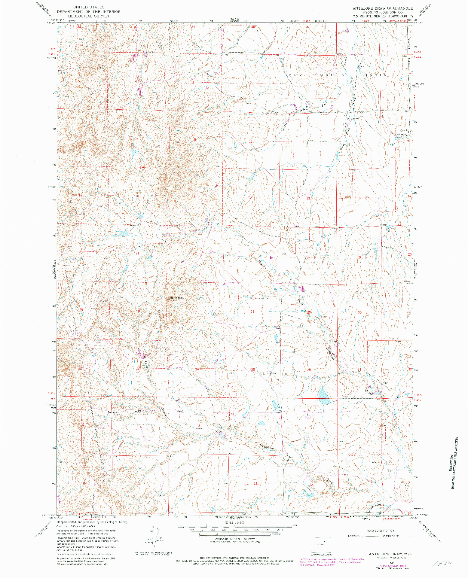 USGS 1:24000-SCALE QUADRANGLE FOR ANTELOPE DRAW, WY 1961