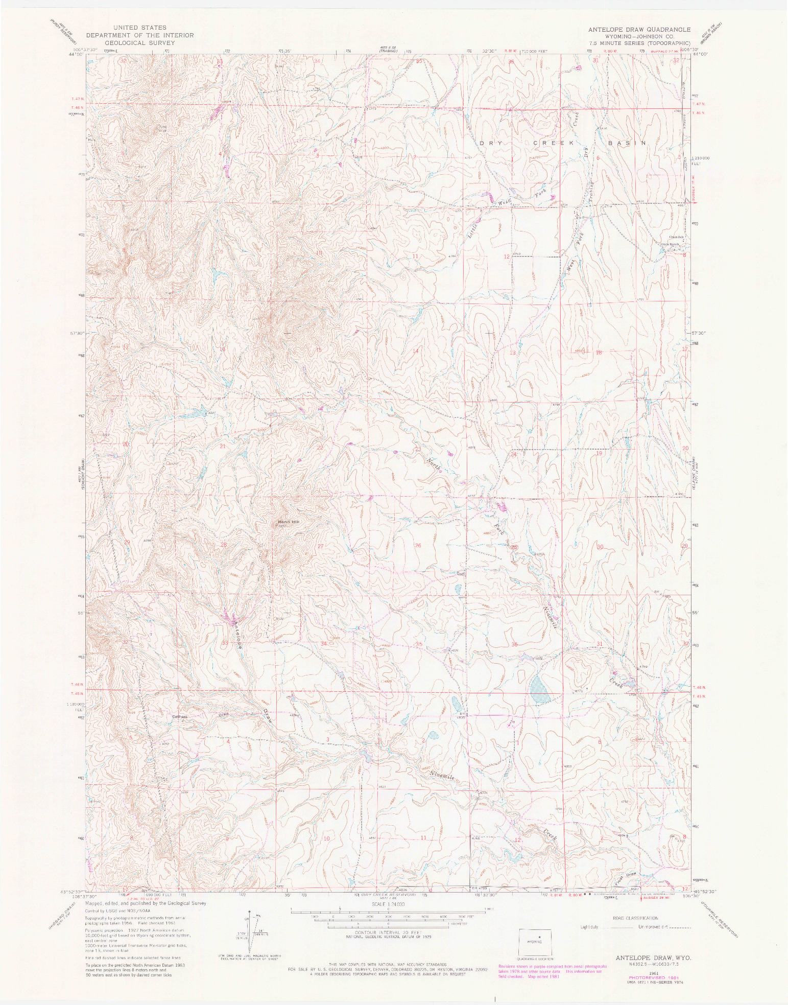 USGS 1:24000-SCALE QUADRANGLE FOR ANTELOPE DRAW, WY 1981