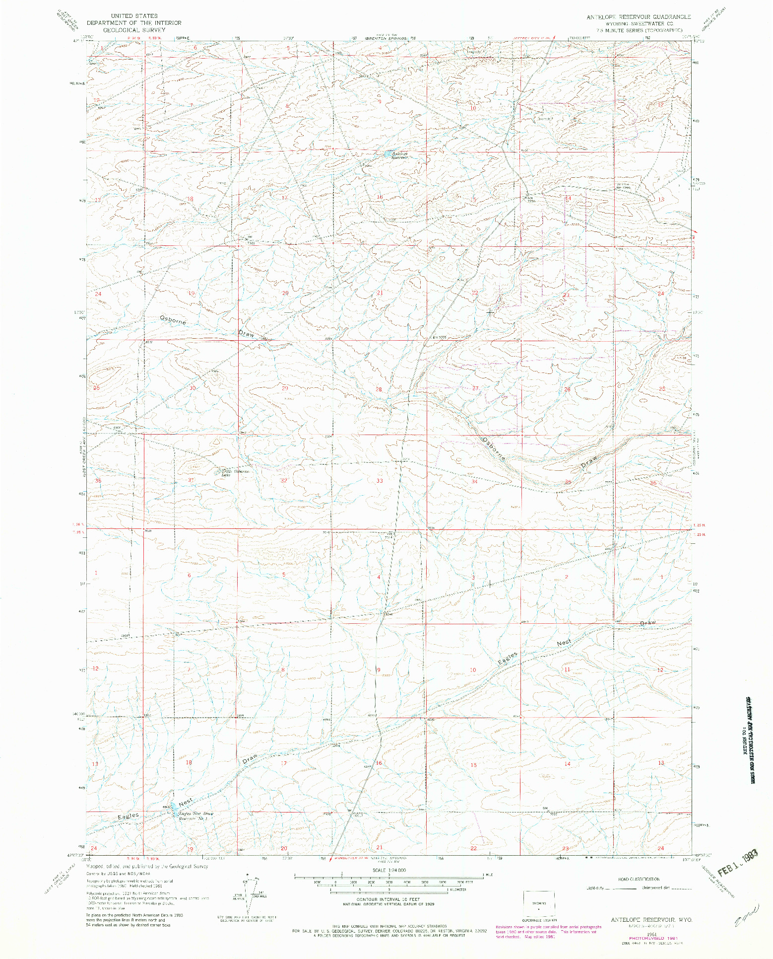 USGS 1:24000-SCALE QUADRANGLE FOR ANTELOPE RESERVOIR, WY 1961