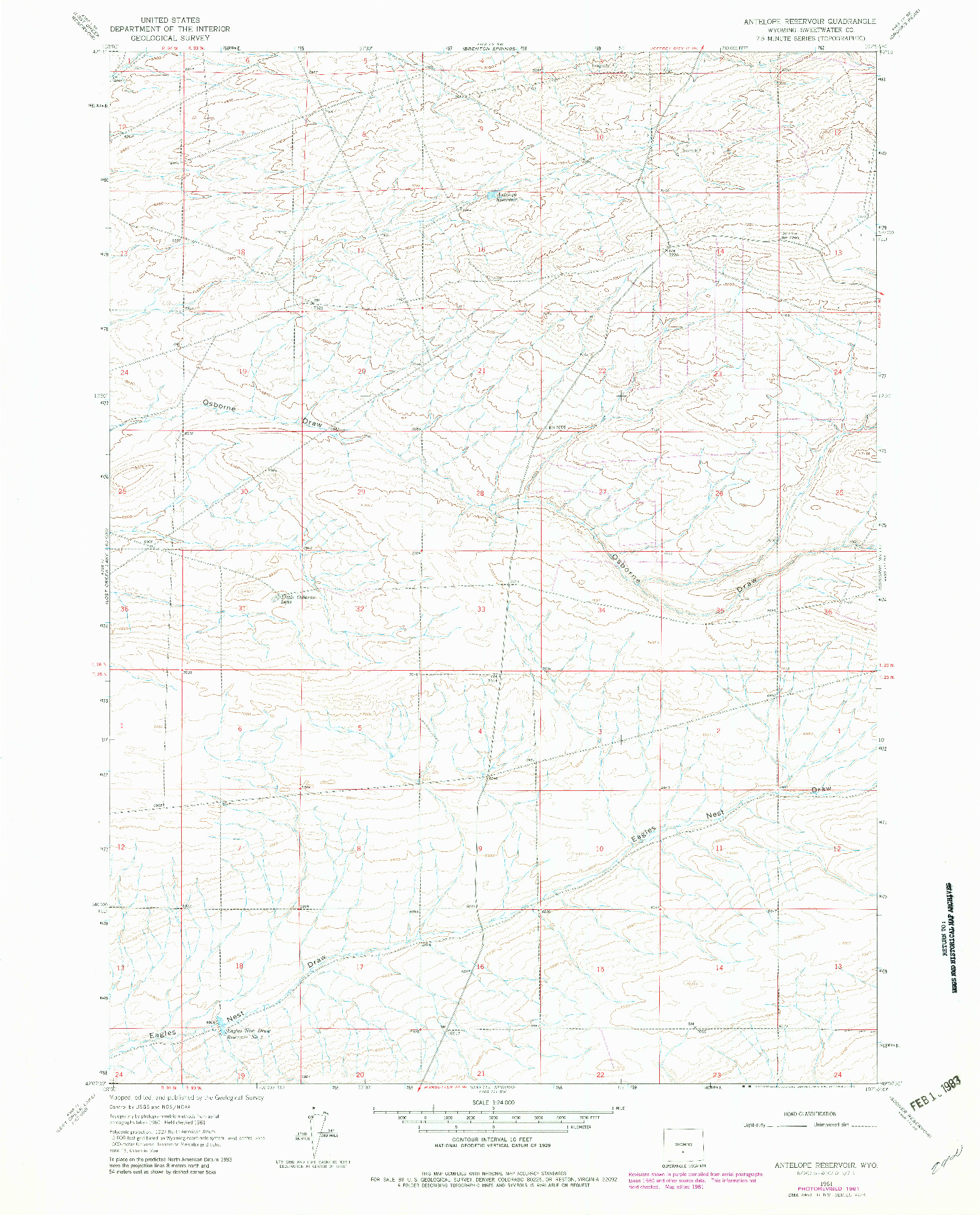 USGS 1:24000-SCALE QUADRANGLE FOR ANTELOPE RESERVOIR, WY 1961