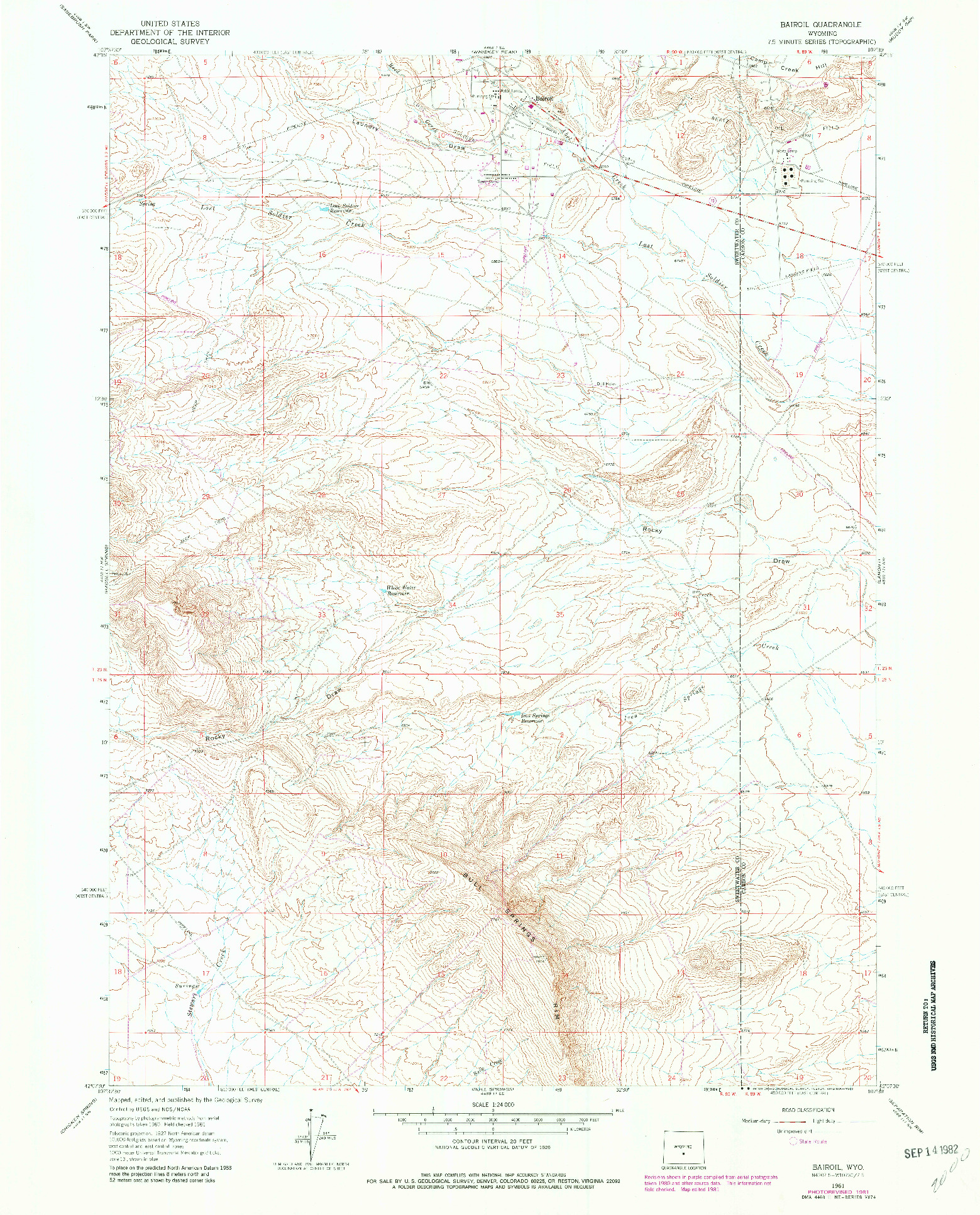 USGS 1:24000-SCALE QUADRANGLE FOR BAIROIL, WY 1961