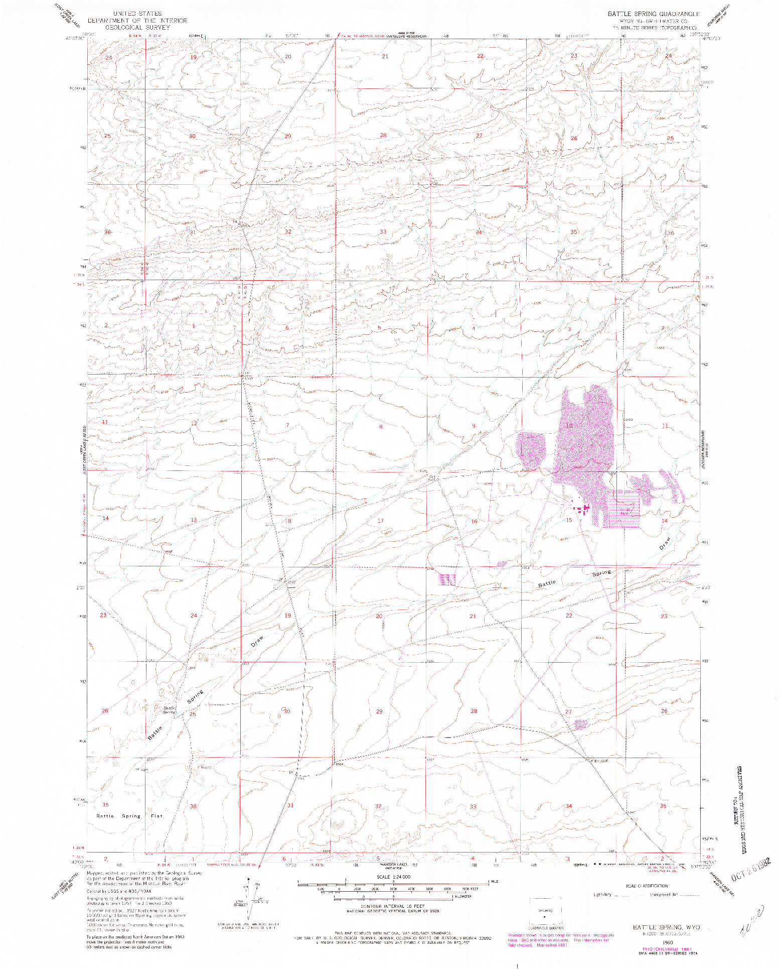 USGS 1:24000-SCALE QUADRANGLE FOR BATTLE SPRING, WY 1960