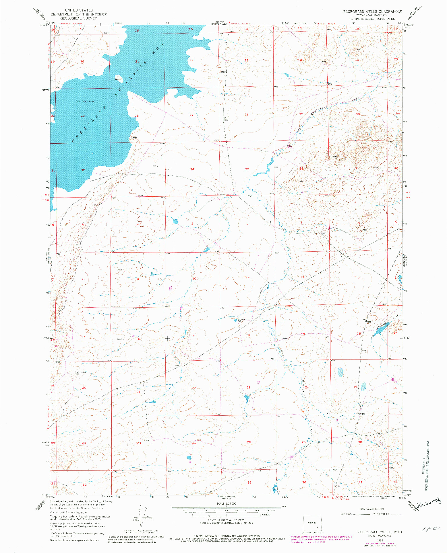 USGS 1:24000-SCALE QUADRANGLE FOR BLUEGRASS WELLS, WY 1955