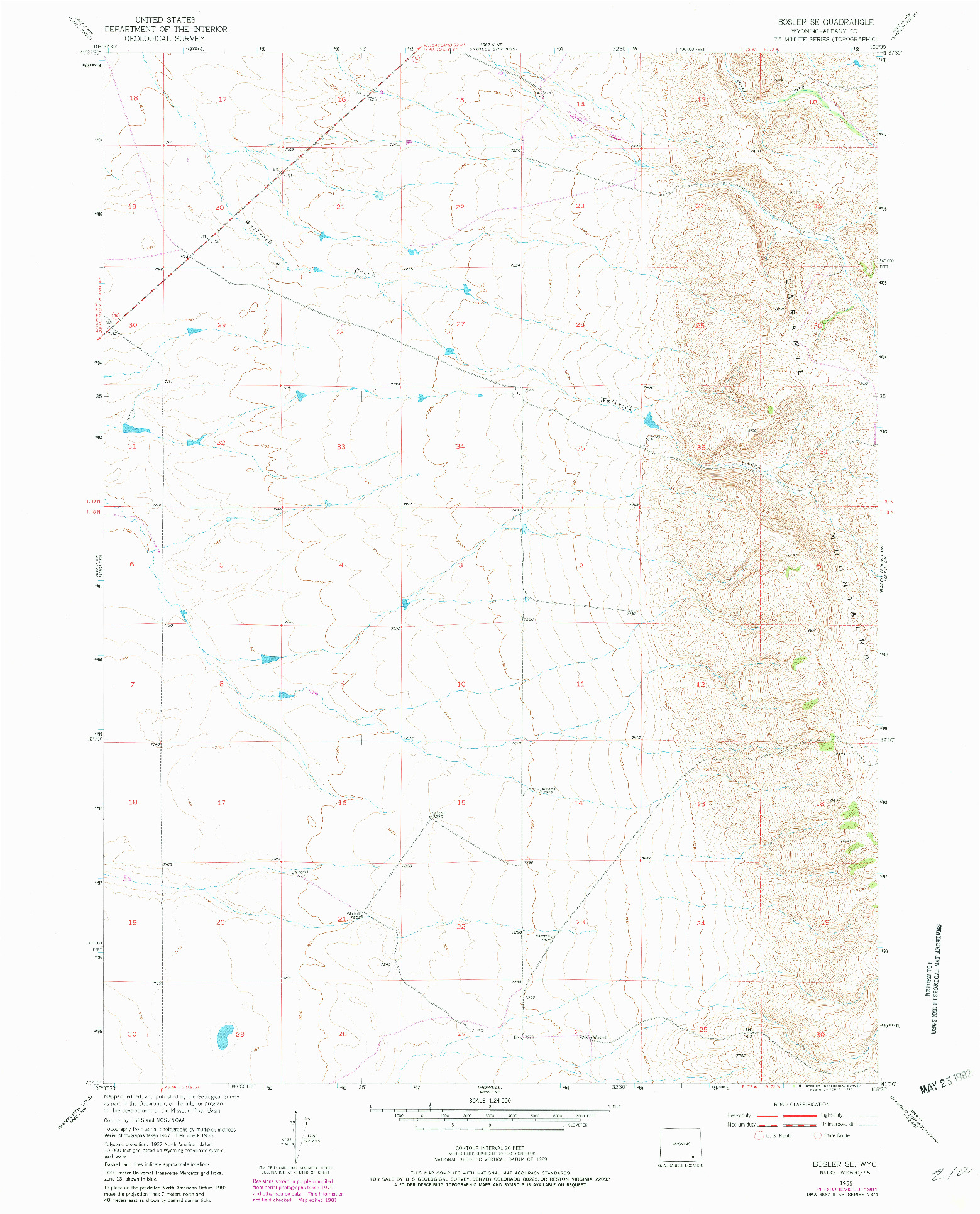 USGS 1:24000-SCALE QUADRANGLE FOR BOSLER SE, WY 1955