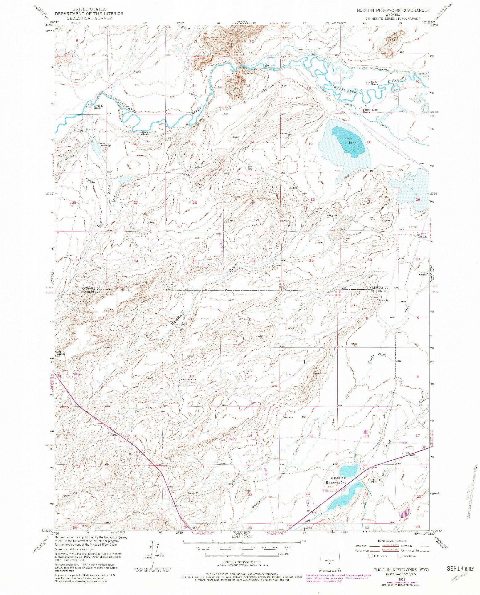 USGS 1:24000-SCALE QUADRANGLE FOR BUCKLIN RESERVOIRS, WY 1951