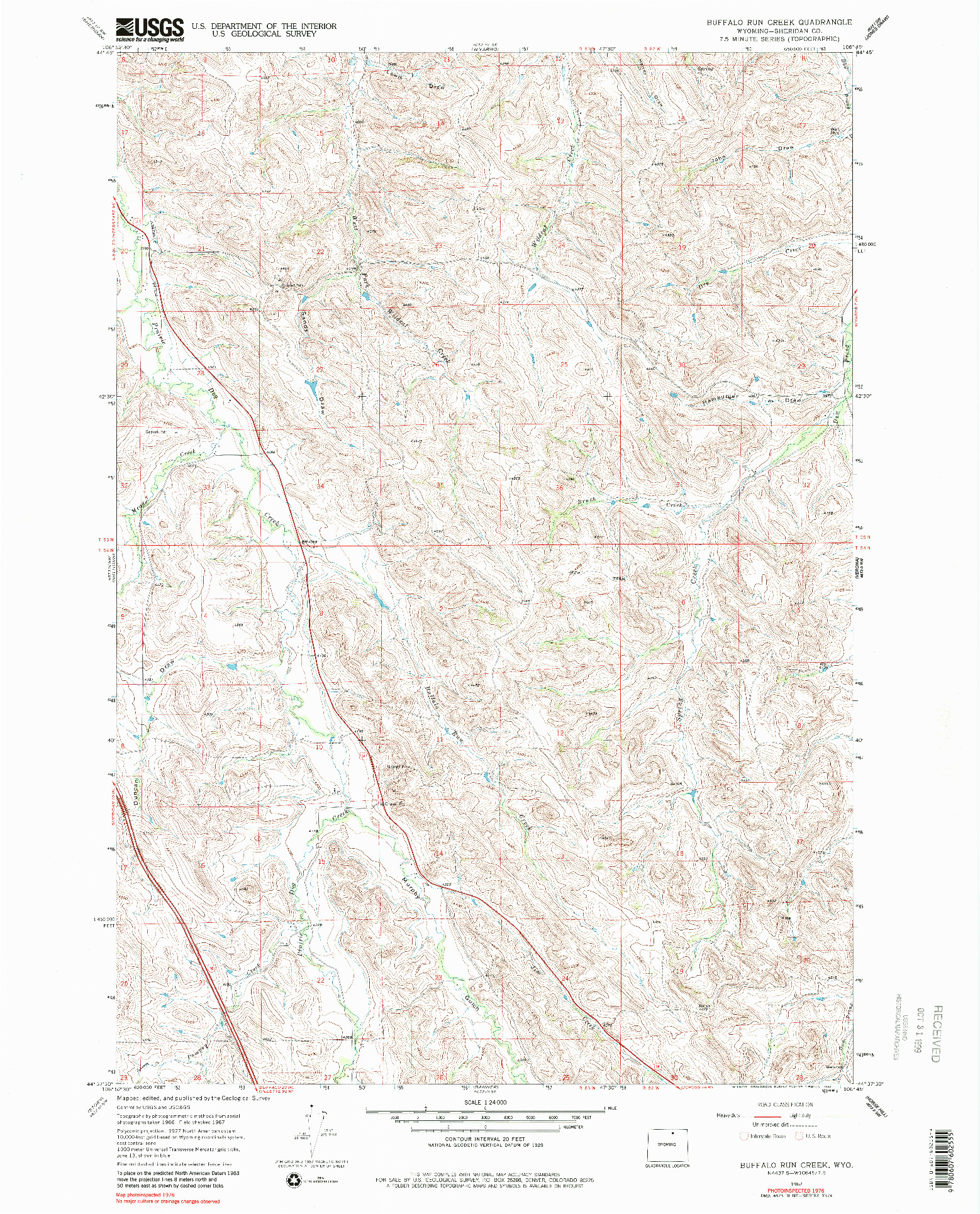 USGS 1:24000-SCALE QUADRANGLE FOR BUFFALO RUN CREEK, WY 1967