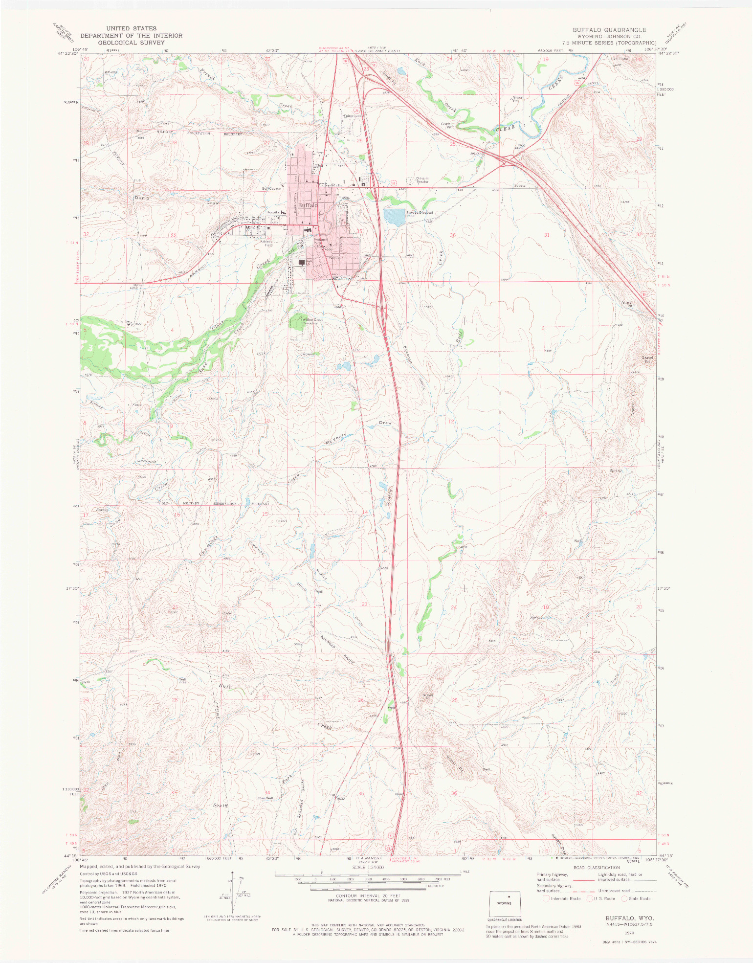 USGS 1:24000-SCALE QUADRANGLE FOR BUFFALO, WY 1970