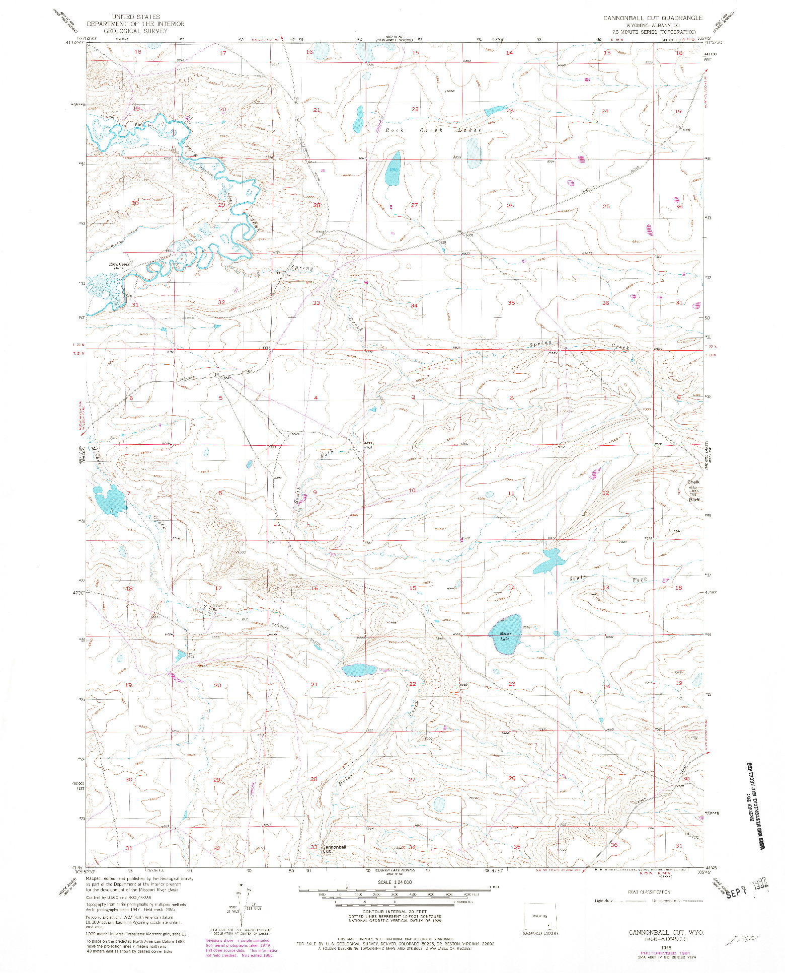 USGS 1:24000-SCALE QUADRANGLE FOR CANNONBALL CUT, WY 1955