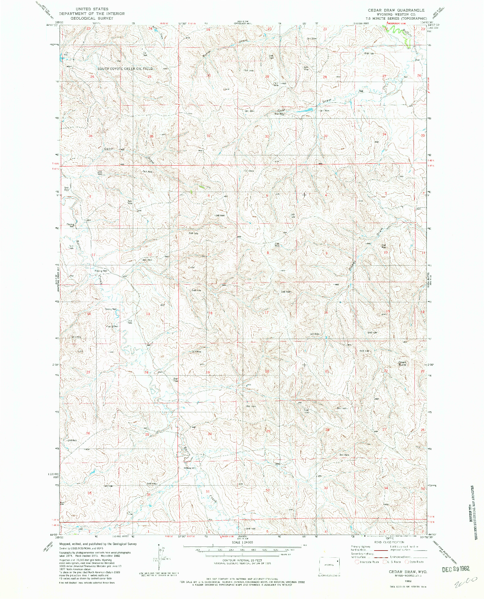 USGS 1:24000-SCALE QUADRANGLE FOR CEDAR DRAW, WY 1982