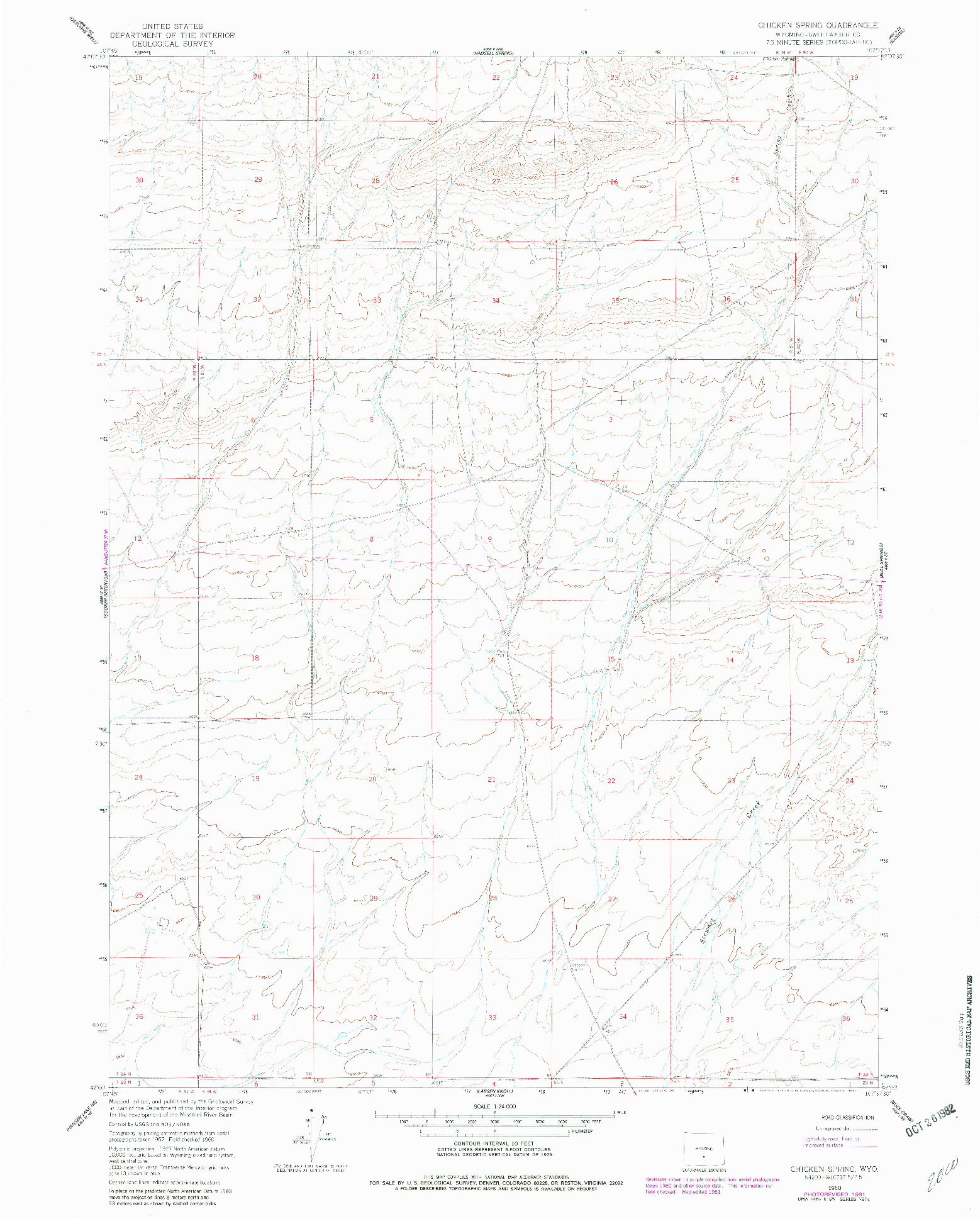 USGS 1:24000-SCALE QUADRANGLE FOR CHICKEN SPRING, WY 1960