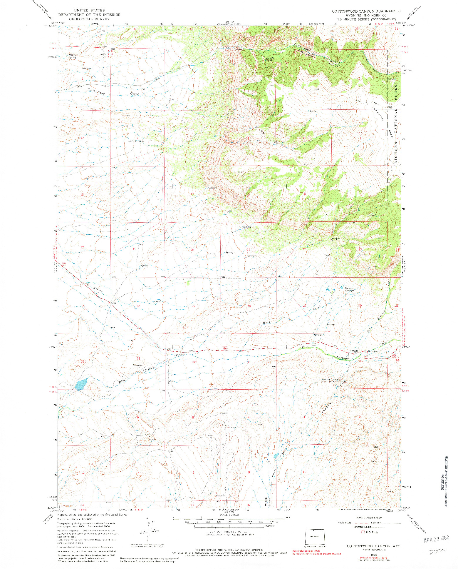USGS 1:24000-SCALE QUADRANGLE FOR COTTONWOOD CANYON, WY 1966
