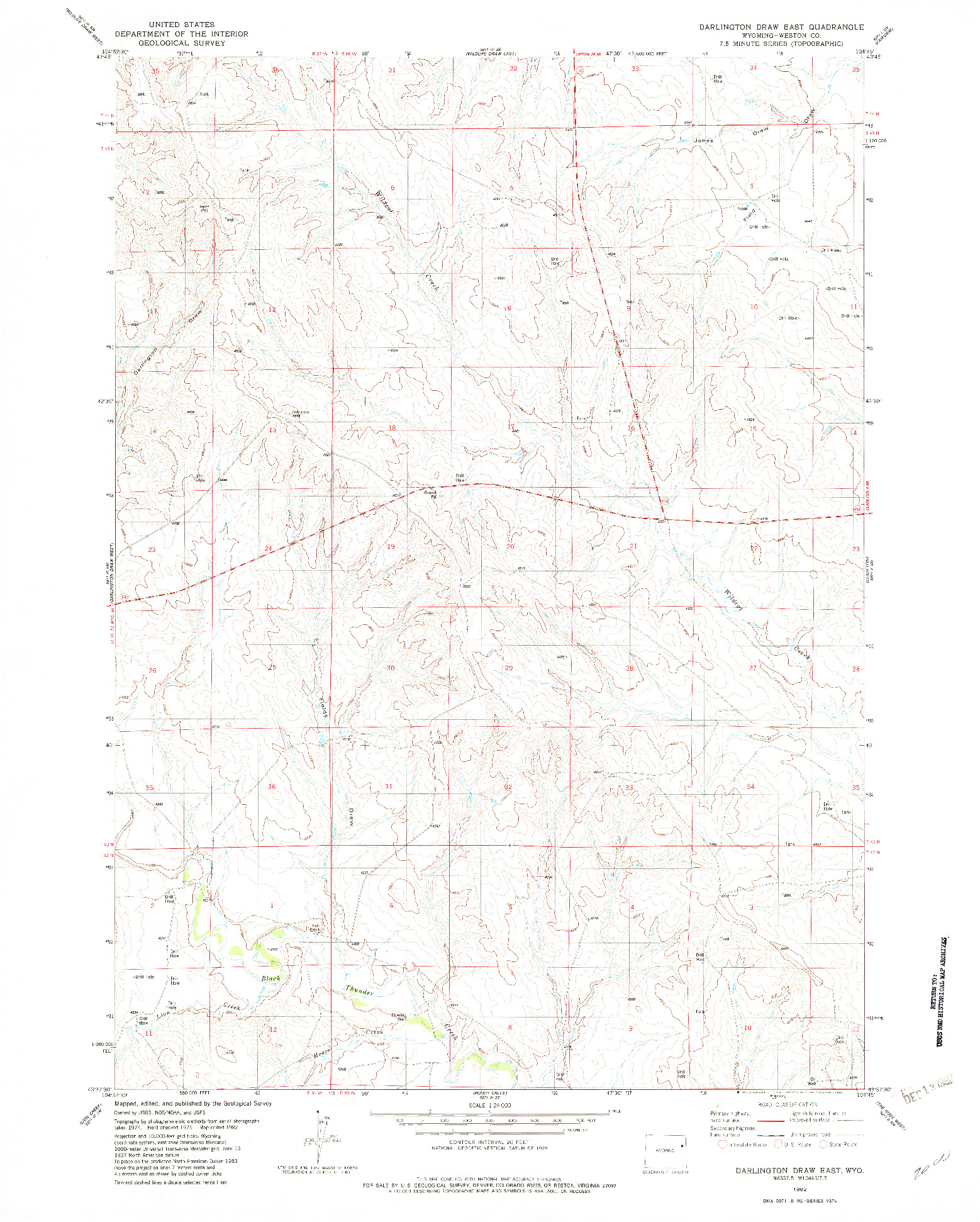 USGS 1:24000-SCALE QUADRANGLE FOR DARLINGTON DRAW EAST, WY 1982