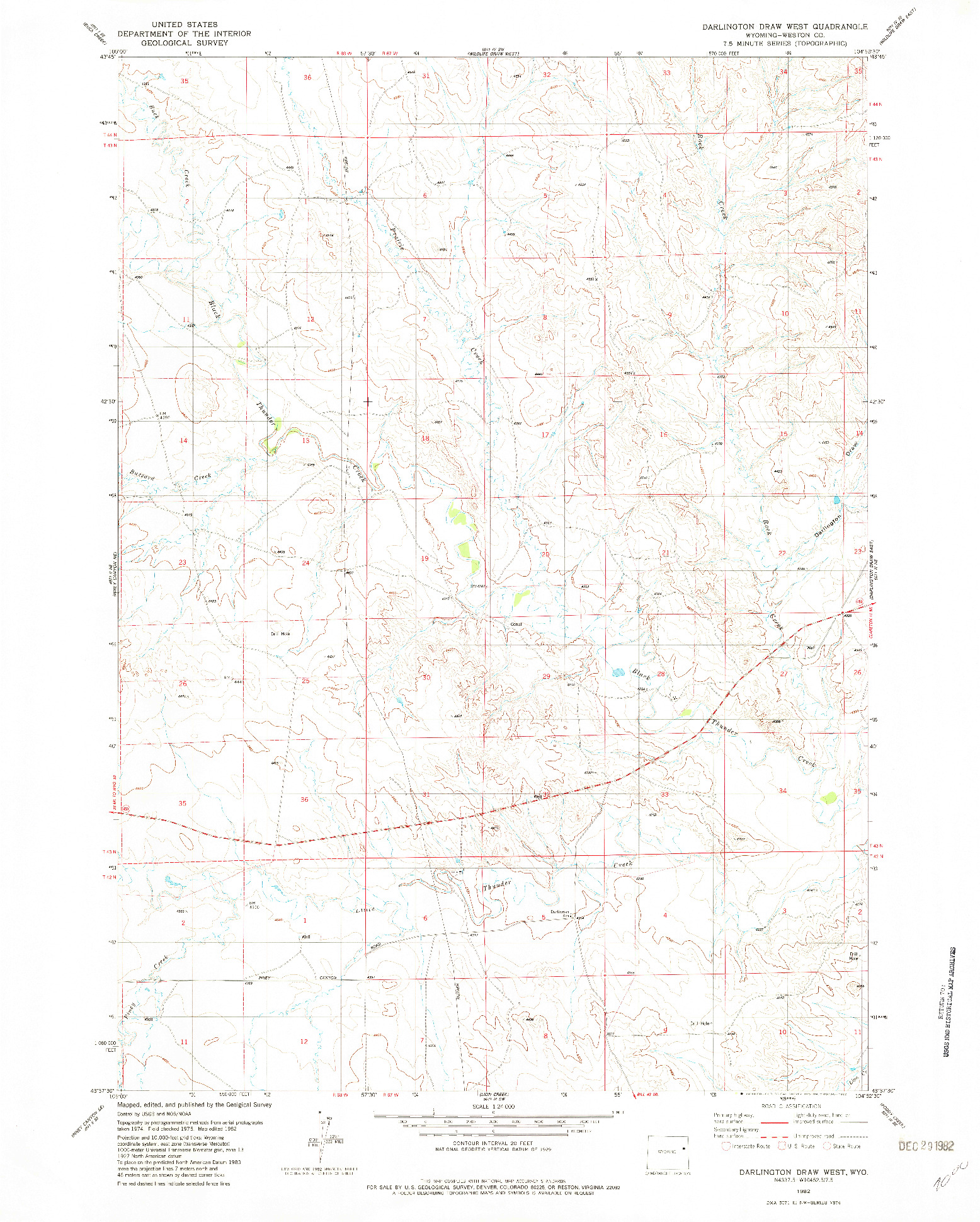 USGS 1:24000-SCALE QUADRANGLE FOR DARLINGTON DRAW WEST, WY 1982