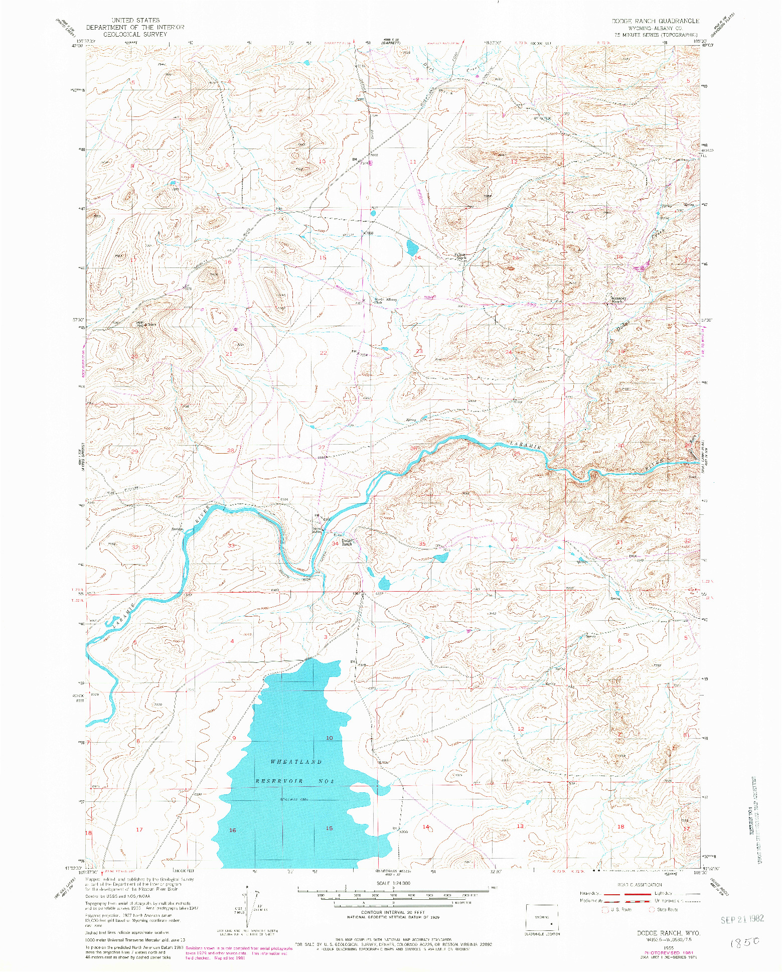 USGS 1:24000-SCALE QUADRANGLE FOR DODGE RANCH, WY 1955