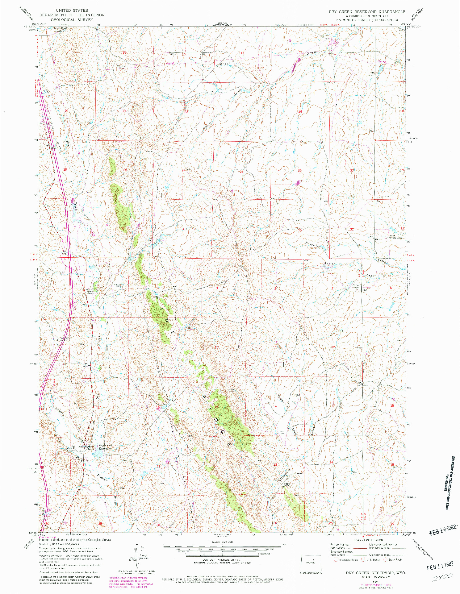 USGS 1:24000-SCALE QUADRANGLE FOR DRY CREEK RESERVOIR, WY 1961