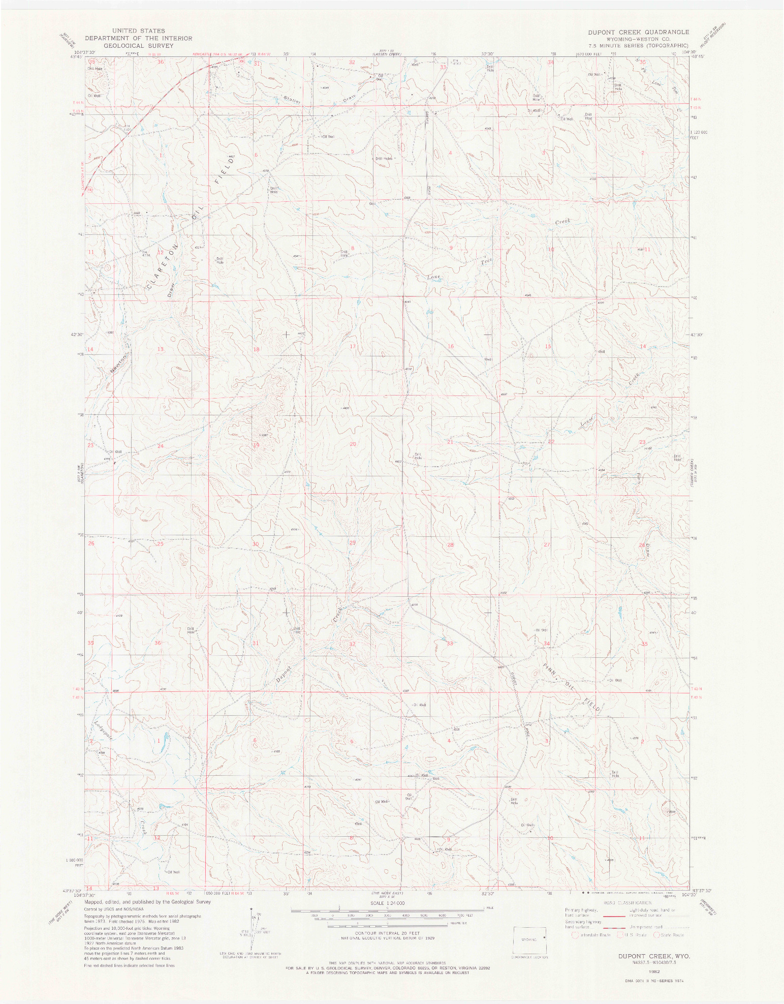 USGS 1:24000-SCALE QUADRANGLE FOR DUPONT CREEK, WY 1982