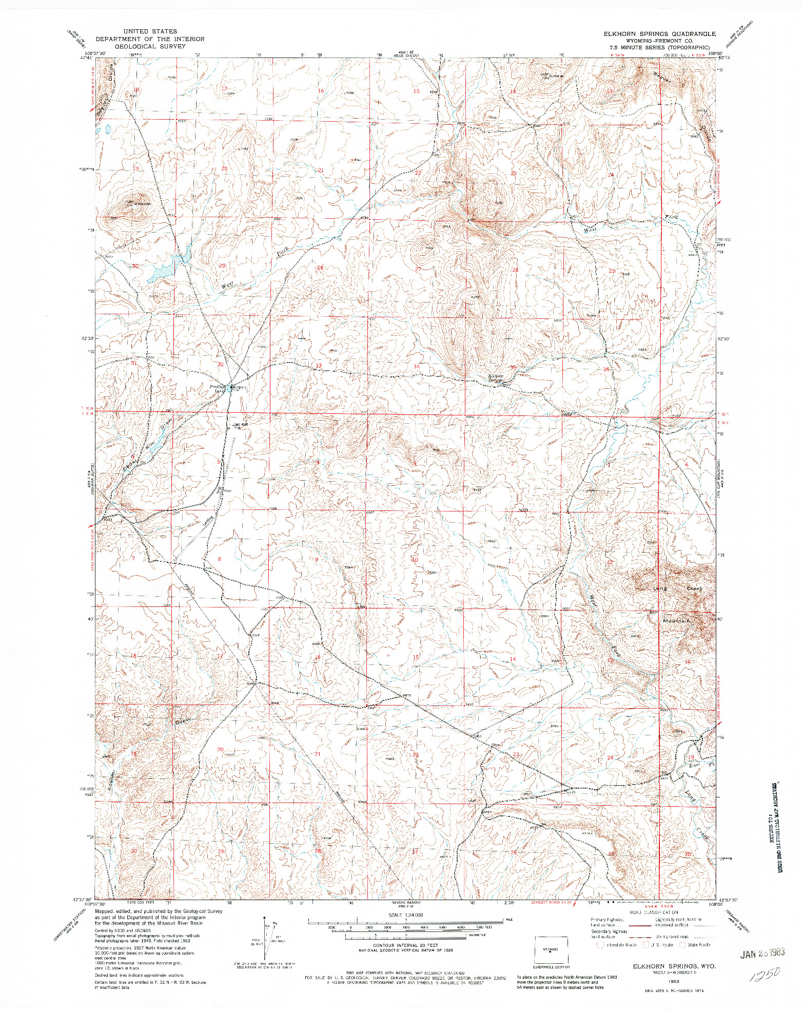 USGS 1:24000-SCALE QUADRANGLE FOR ELKHORN SPRINGS, WY 1953