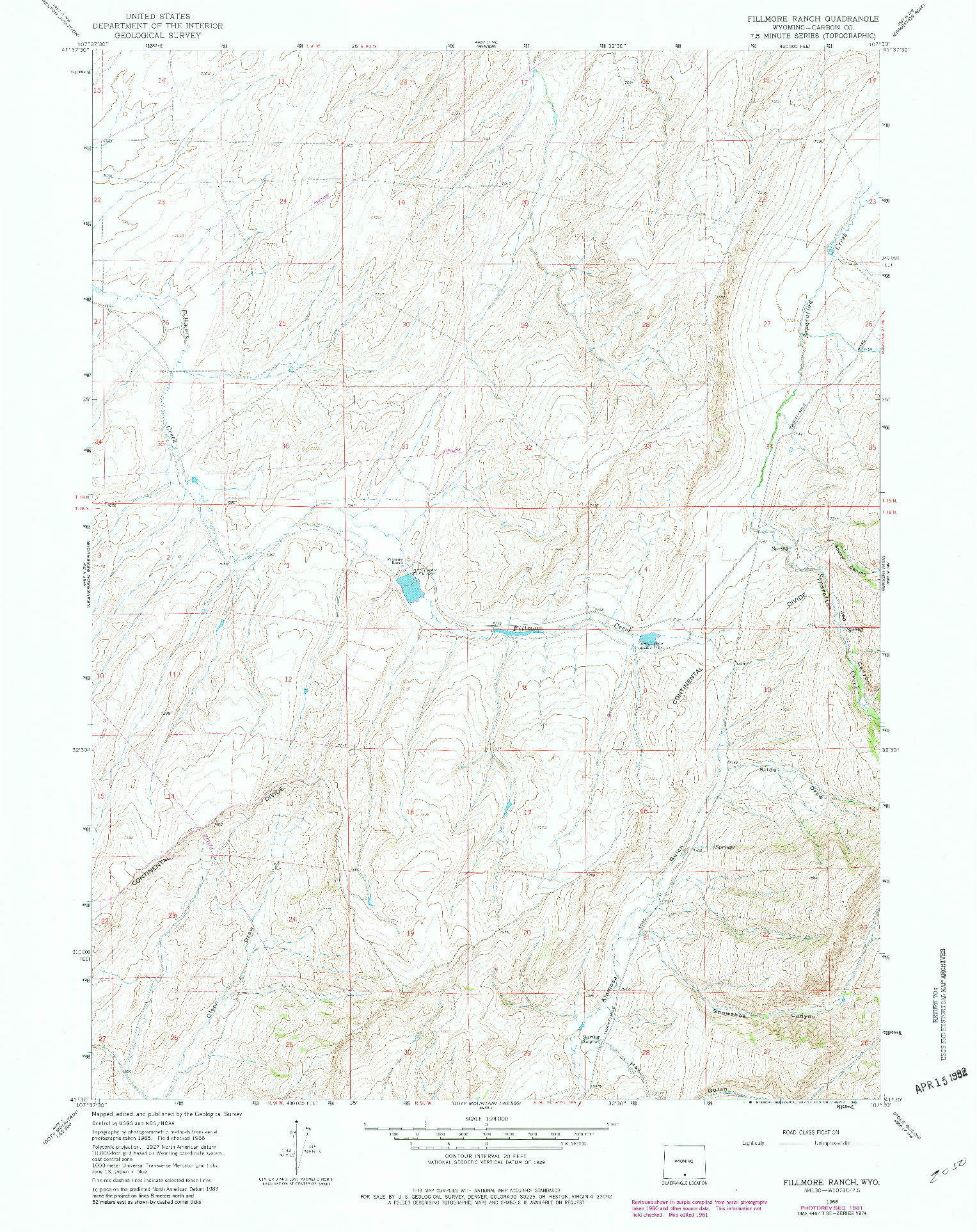 USGS 1:24000-SCALE QUADRANGLE FOR FILLMORE RANCH, WY 1966