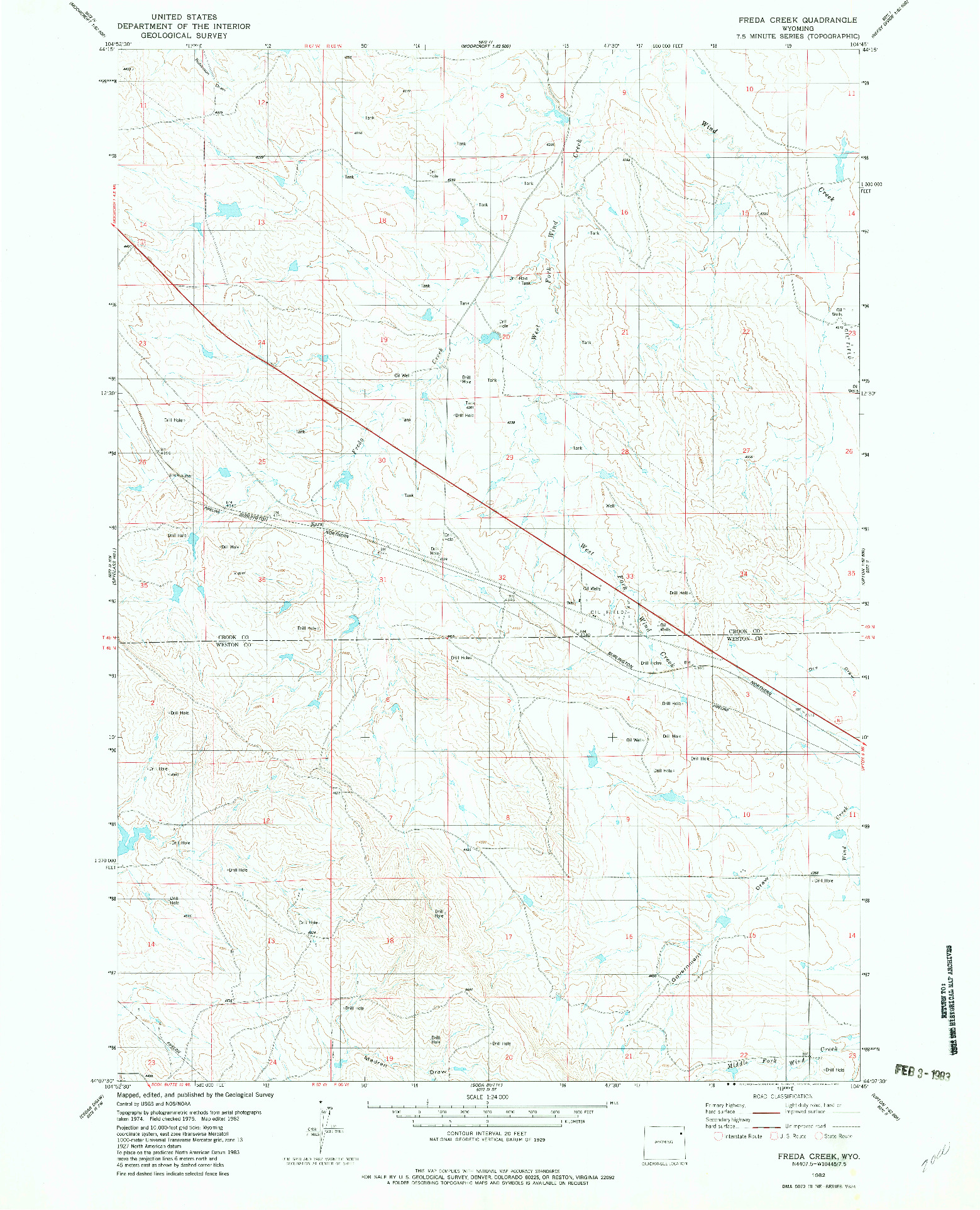USGS 1:24000-SCALE QUADRANGLE FOR FREDA CREEK, WY 1982