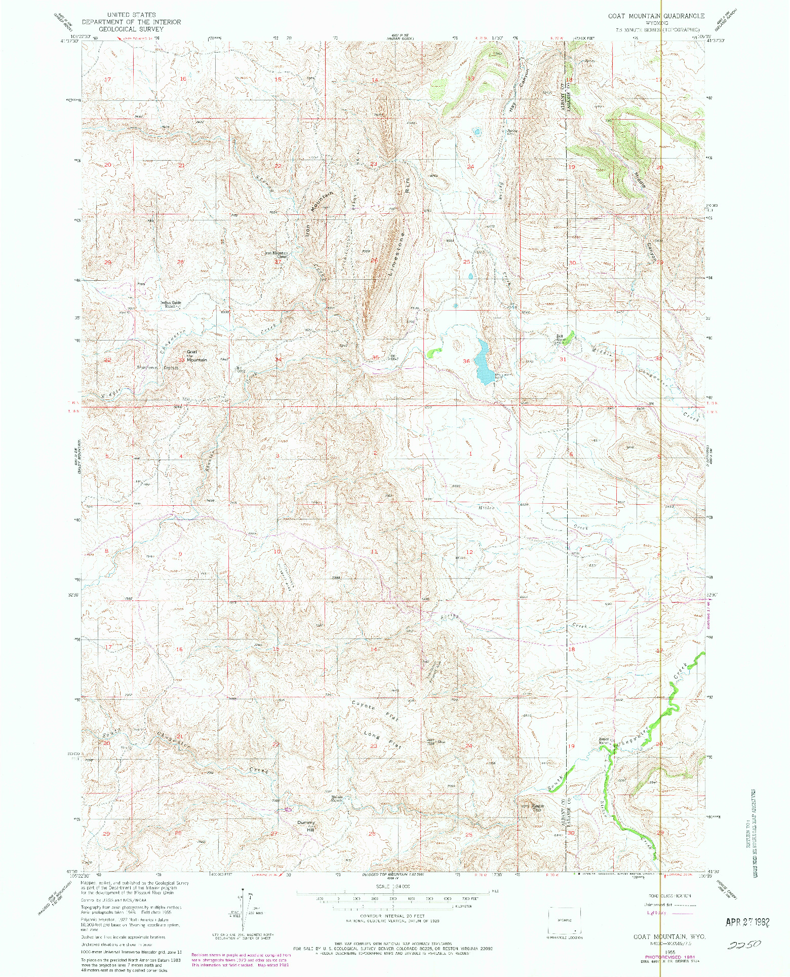 USGS 1:24000-SCALE QUADRANGLE FOR GOAT MOUNTAIN, WY 1955