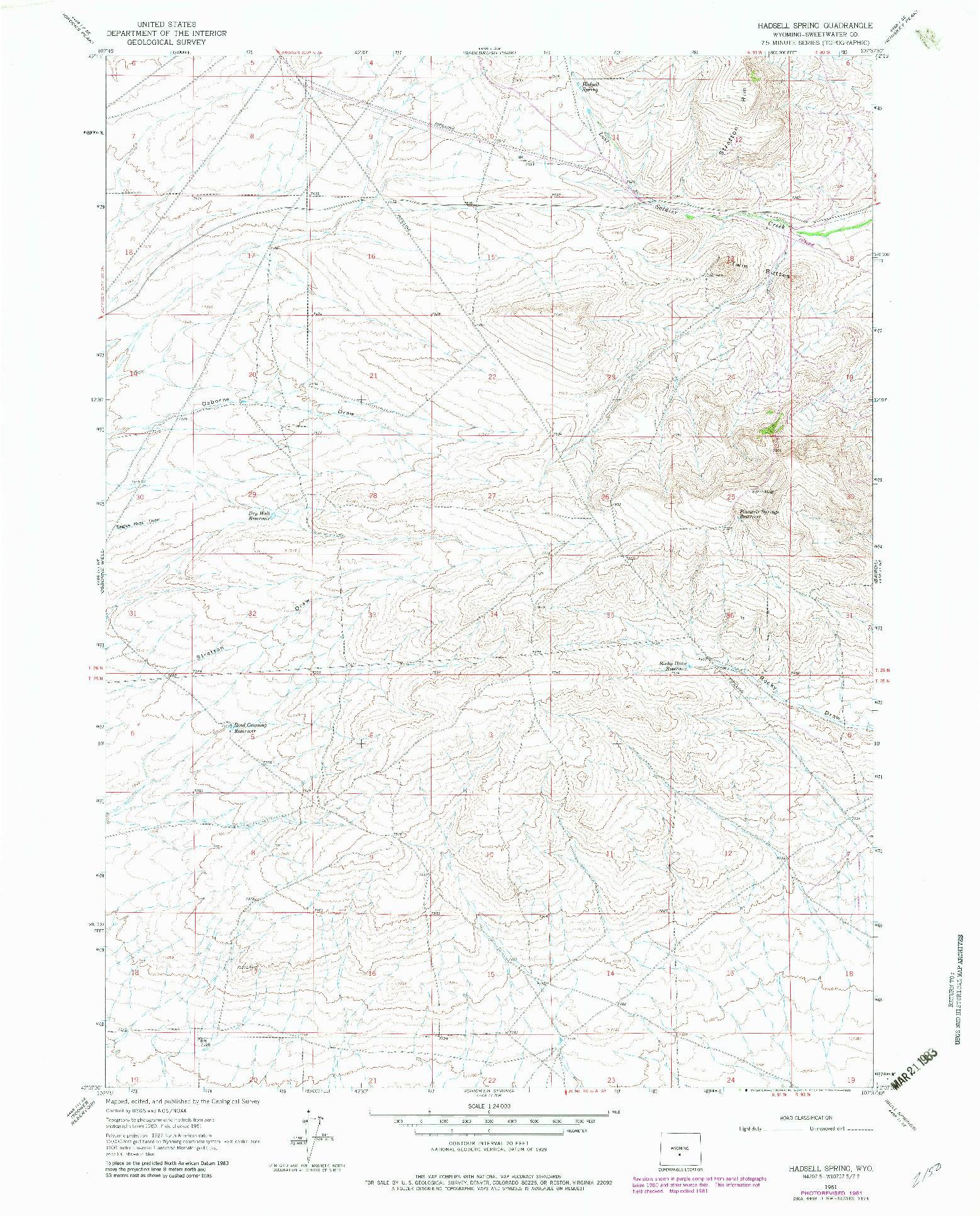 USGS 1:24000-SCALE QUADRANGLE FOR HADSELL SPRING, WY 1961