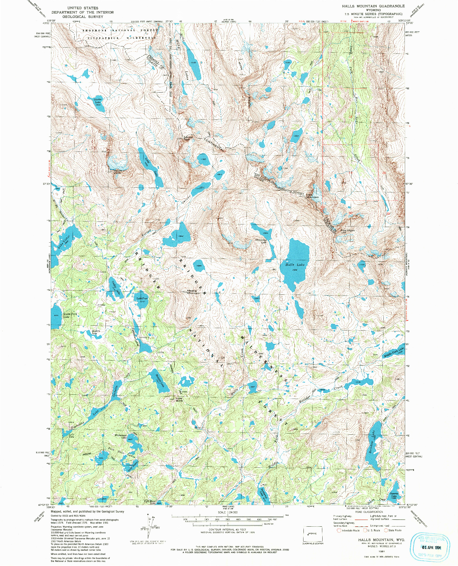 USGS 1:24000-SCALE QUADRANGLE FOR HALLS MOUNTAIN, WY 1981