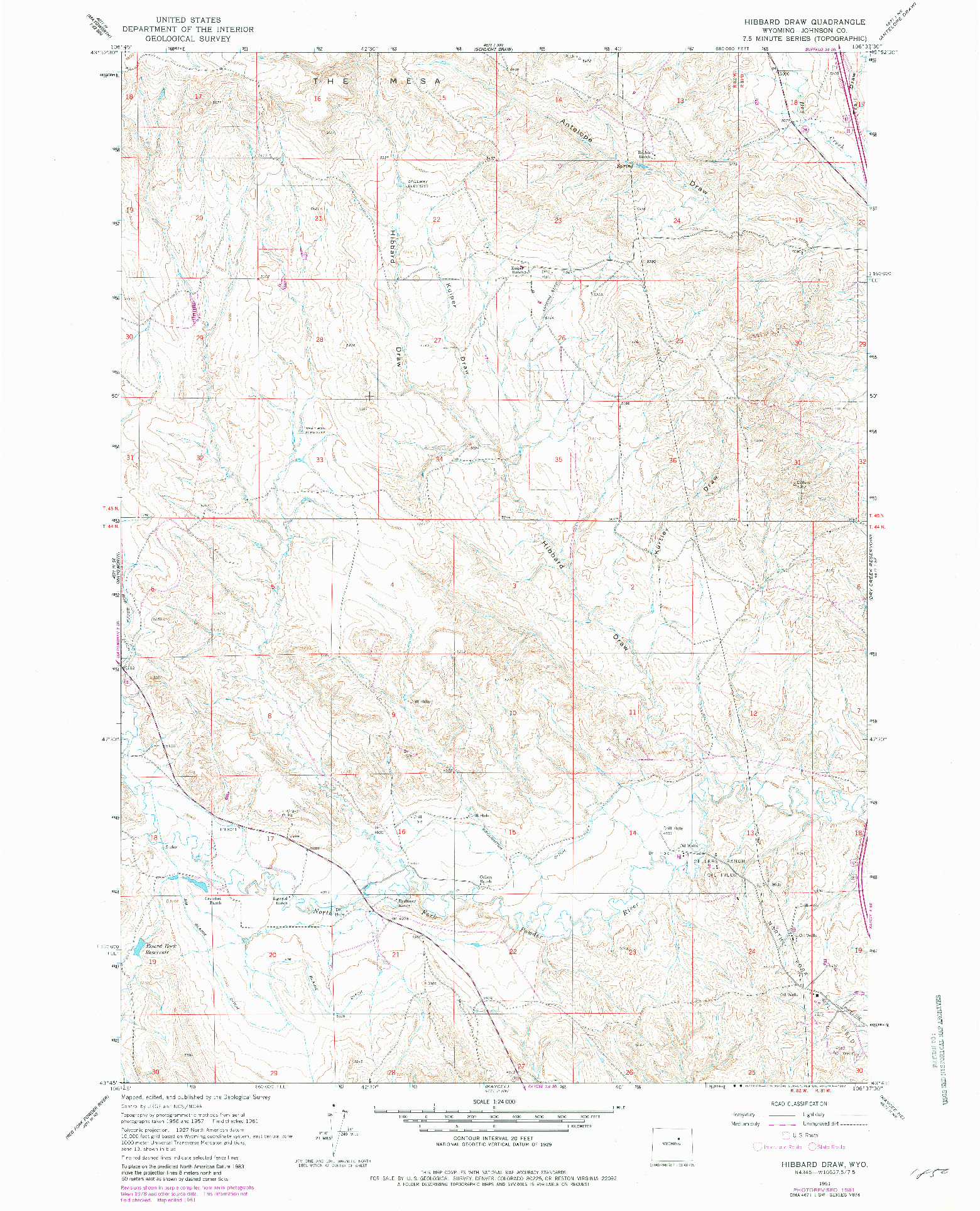 USGS 1:24000-SCALE QUADRANGLE FOR HIBBARD DRAW, WY 1961