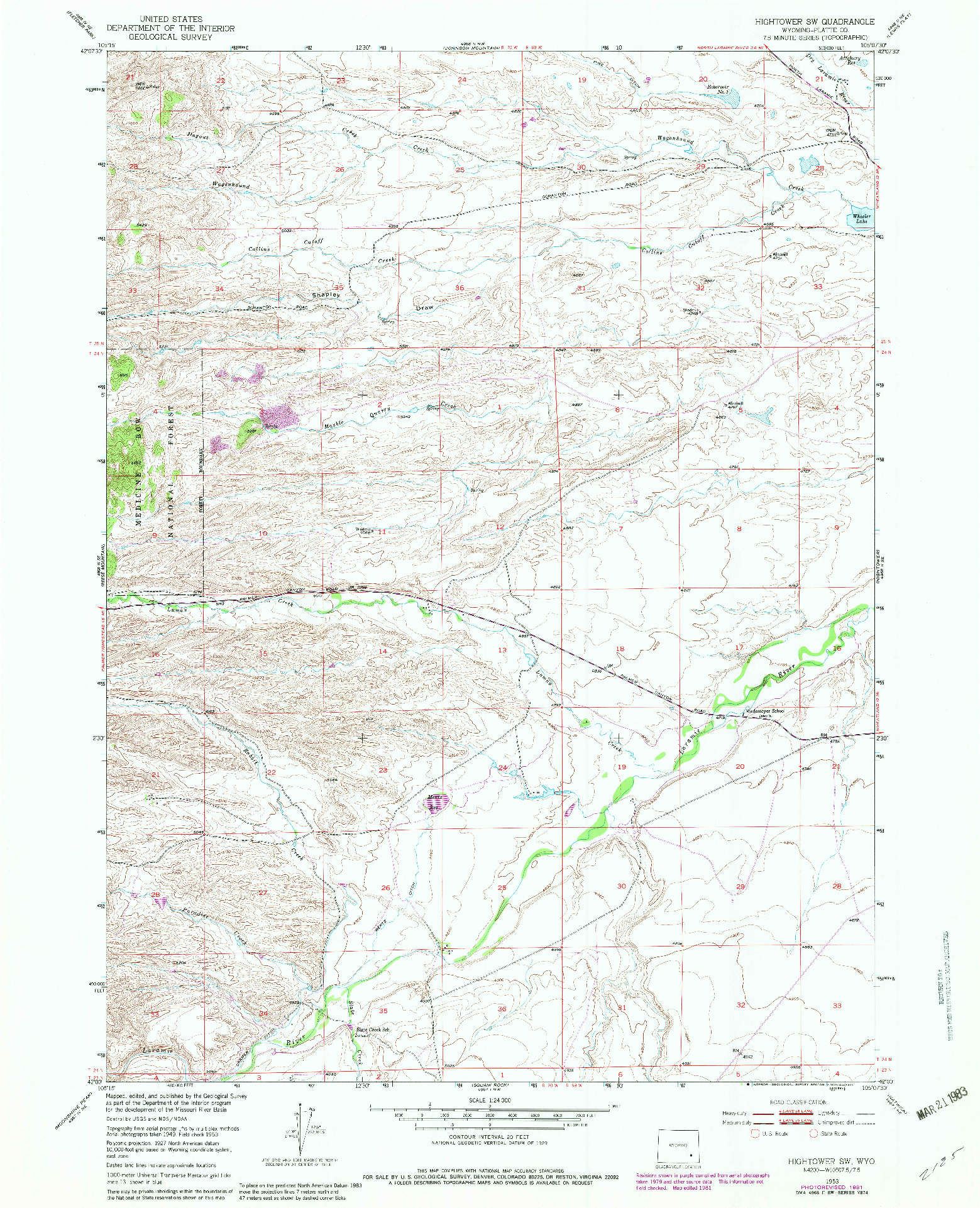 USGS 1:24000-SCALE QUADRANGLE FOR HIGHTOWER SW, WY 1953