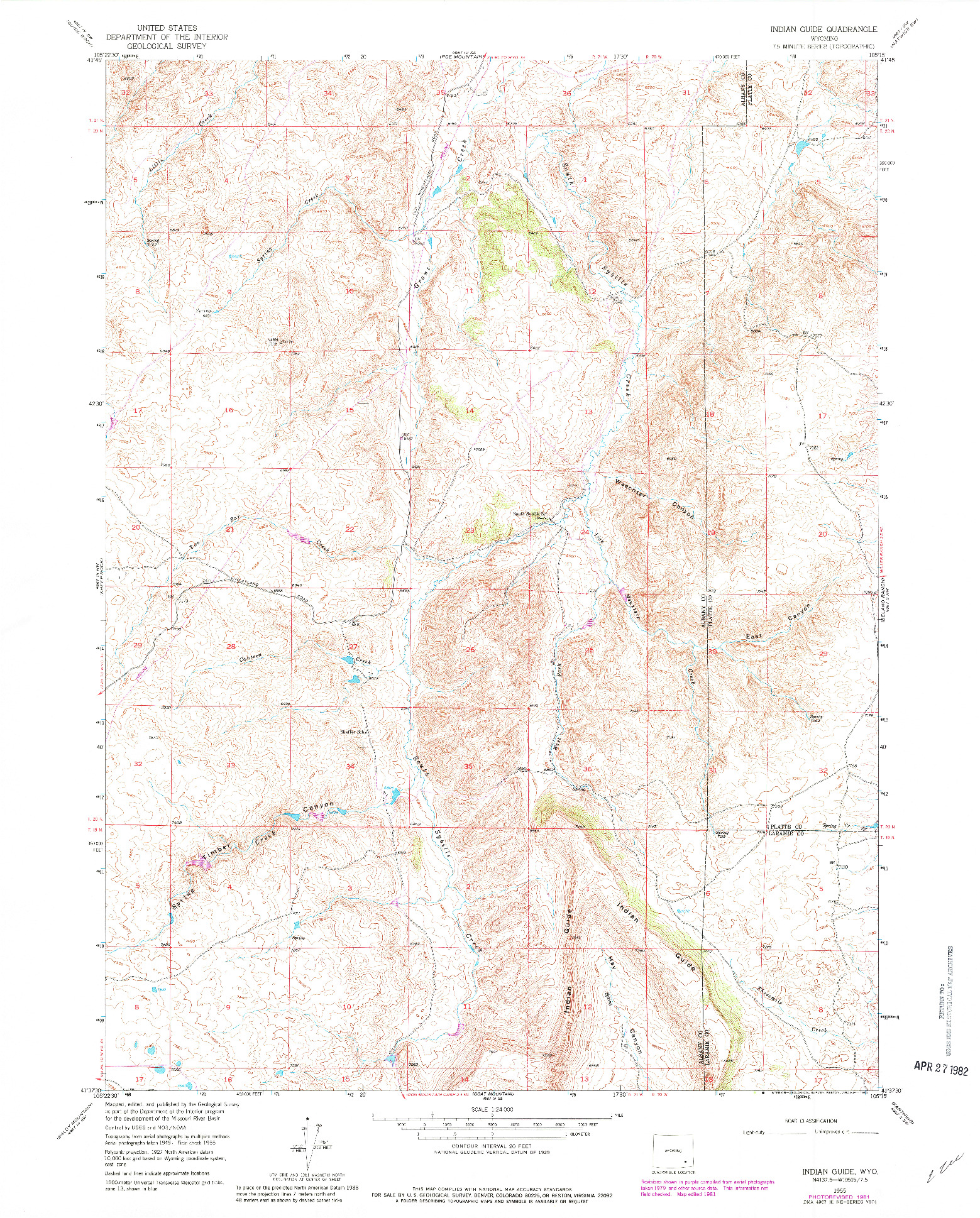 USGS 1:24000-SCALE QUADRANGLE FOR INDIAN GUIDE, WY 1955