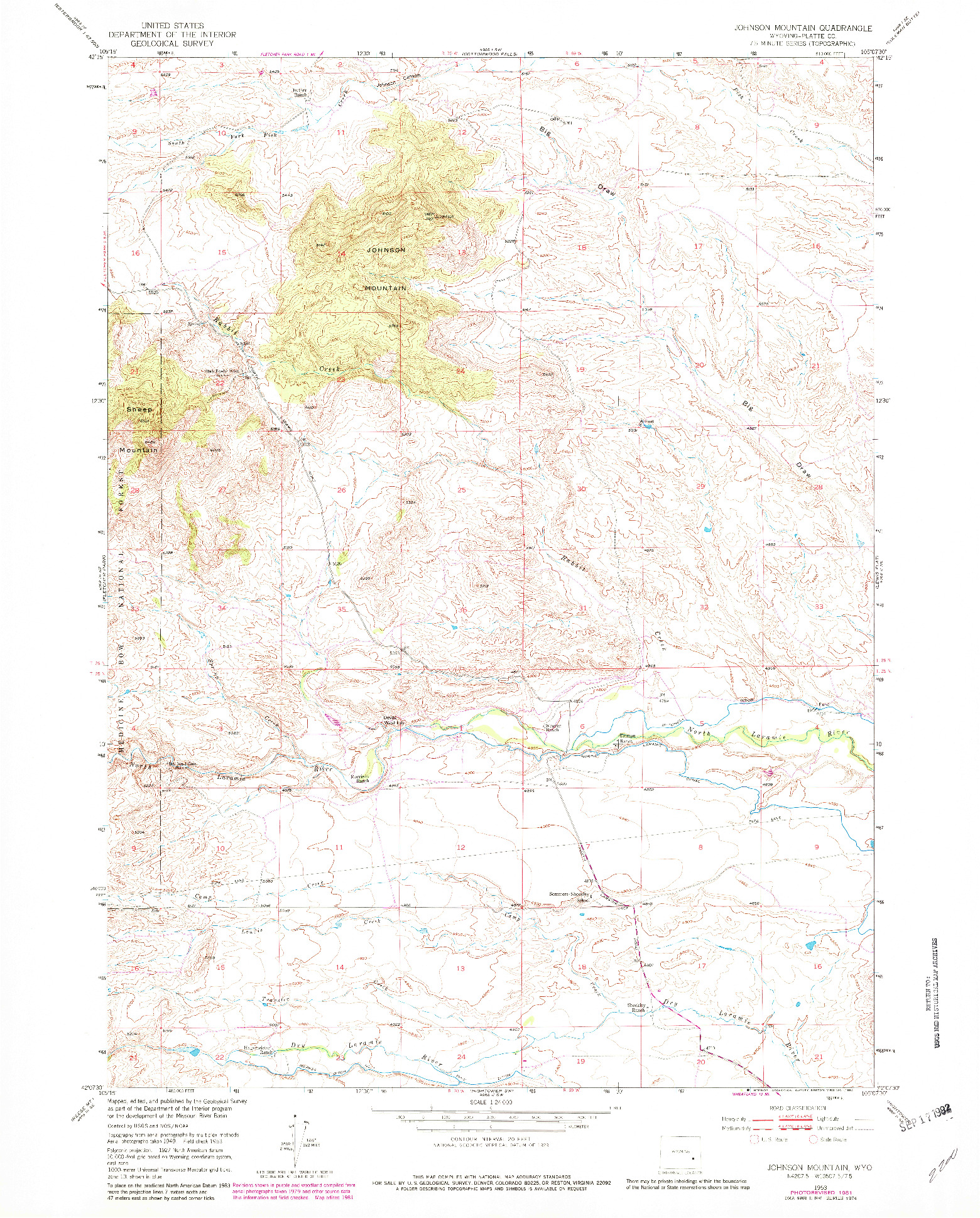 USGS 1:24000-SCALE QUADRANGLE FOR JOHNSON MOUNTAIN, WY 1953