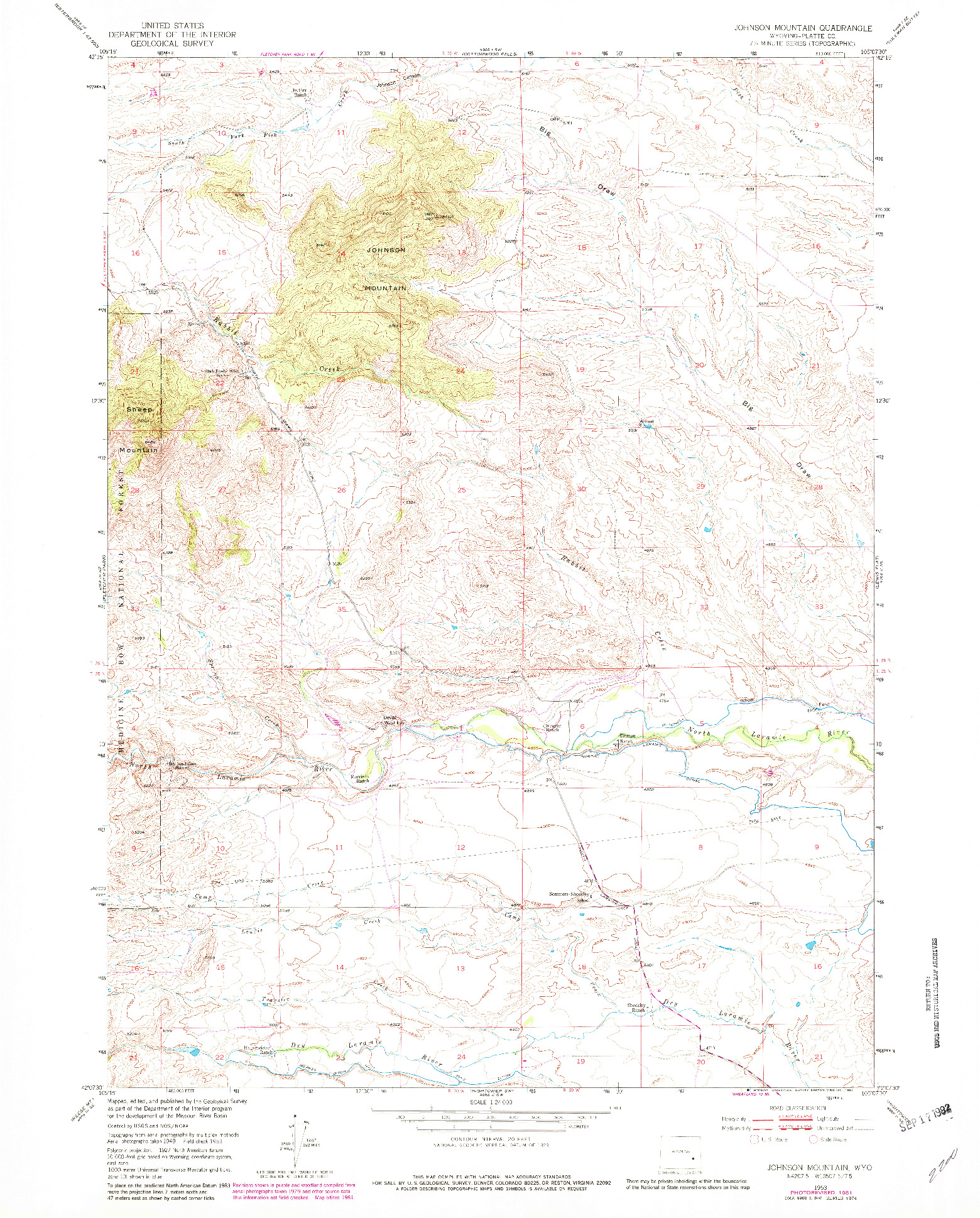USGS 1:24000-SCALE QUADRANGLE FOR JOHNSON MOUNTAIN, WY 1953