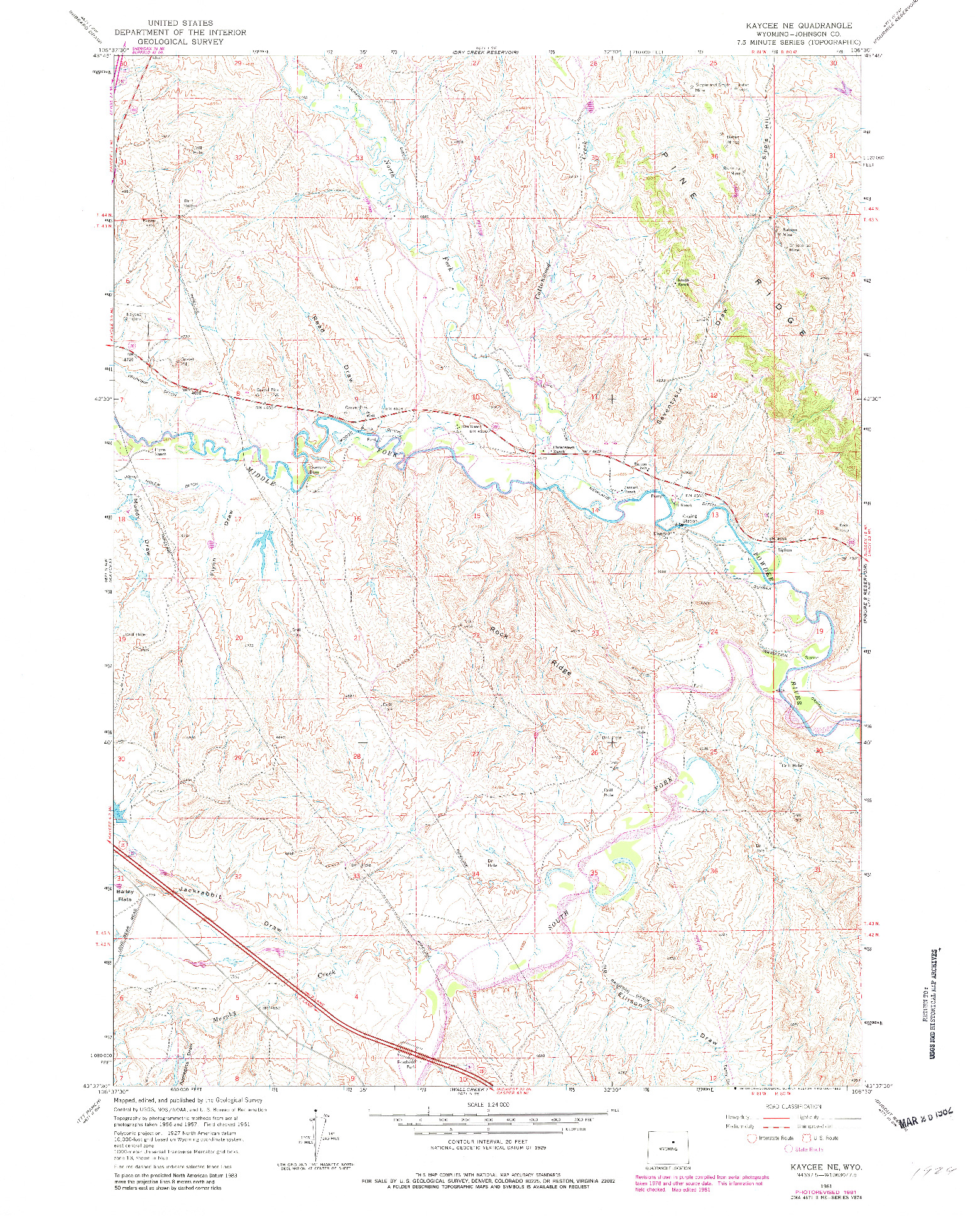 USGS 1:24000-SCALE QUADRANGLE FOR KAYCEE NE, WY 1961