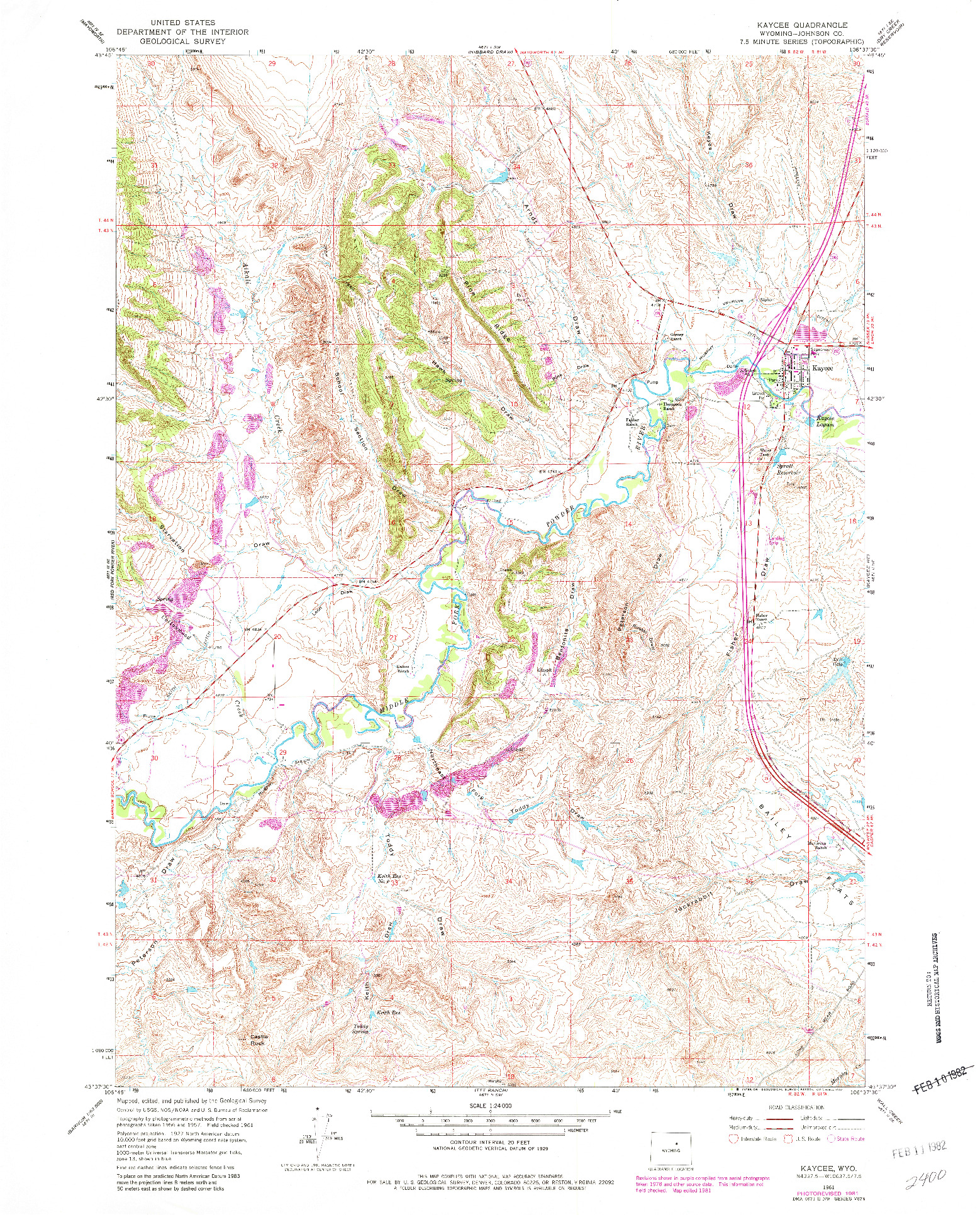 USGS 1:24000-SCALE QUADRANGLE FOR KAYCEE, WY 1961