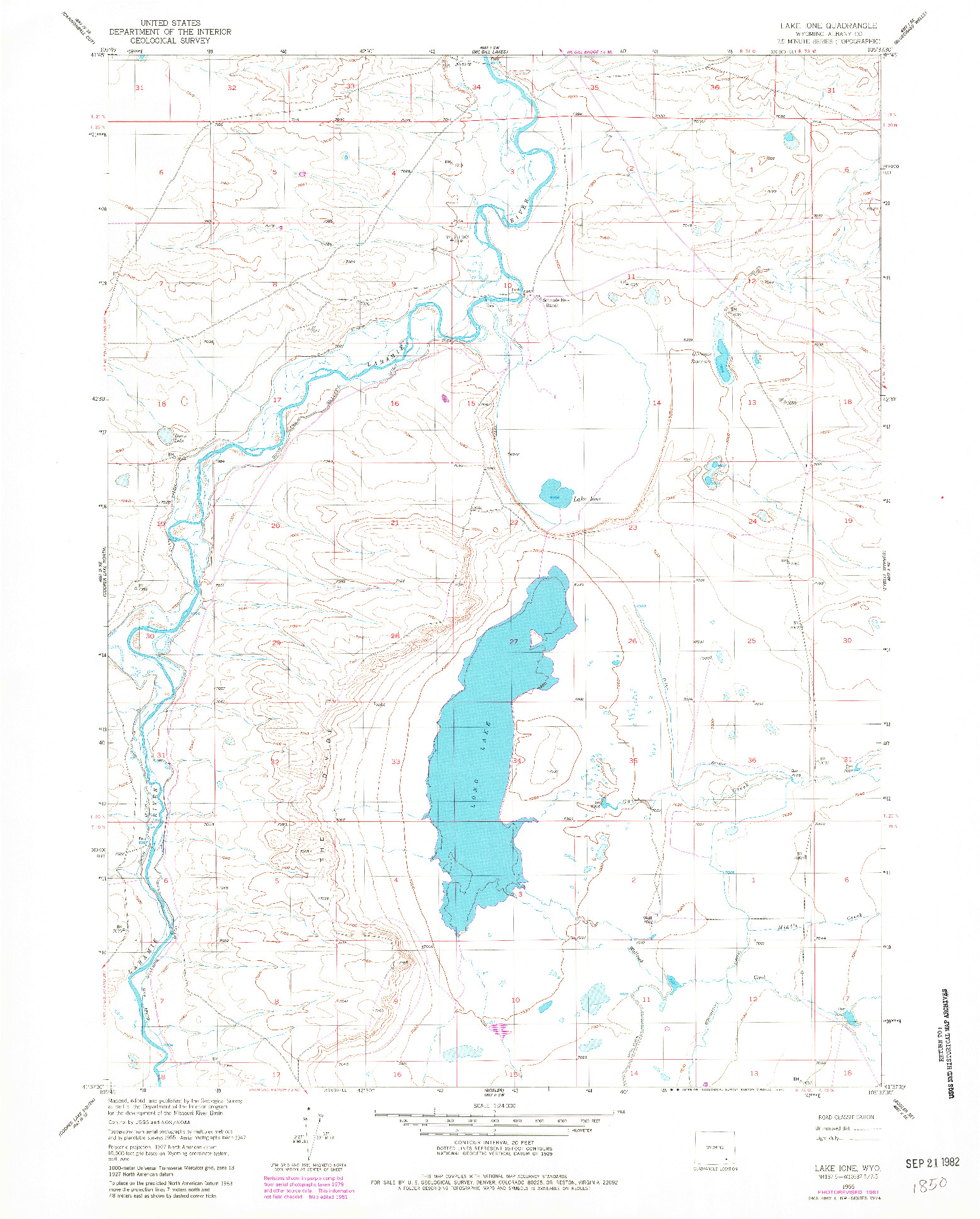 USGS 1:24000-SCALE QUADRANGLE FOR LAKE IONE, WY 1955